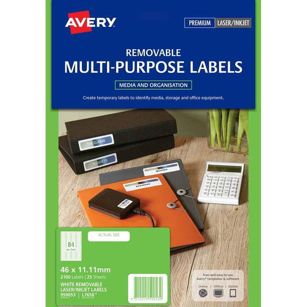 Avery Multi Purpose Label L7656 White 84 Up 25 Sheets Laser Inkjet 46x11.11m Remvble
