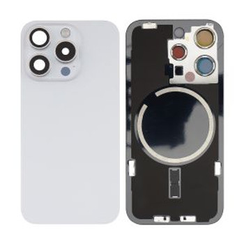 For iPhone 15 Pro Back Cover Glass with Camera Lens Glass and Magsafe Magnet (White)