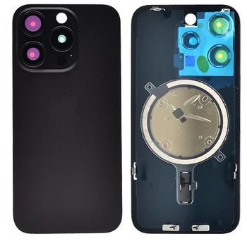 For iPhone 15 Pro Back Cover Glass with Camera Lens Glass and Magsafe Magnet (Black)
