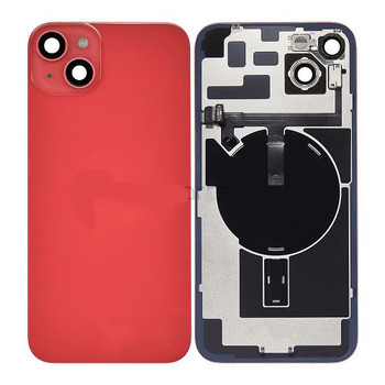 For iPhone 14 Back Cover Glass with Camera Lens Glass and Magsafe Magnet (Red)