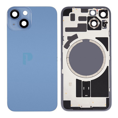 For iPhone 14 Back Cover Glass with Camera Lens Glass and Magsafe Magnet (Blue)