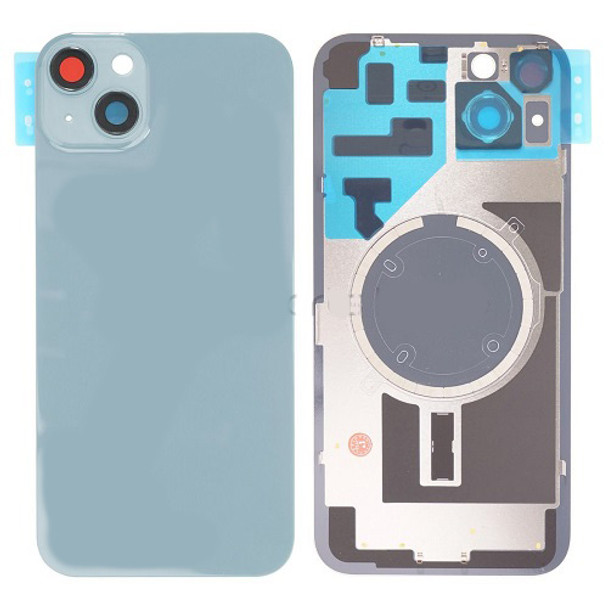 For iPhone 14 Plus Back Cover Glass with Camera Lens Glass and Magsafe Magnet (Blue)