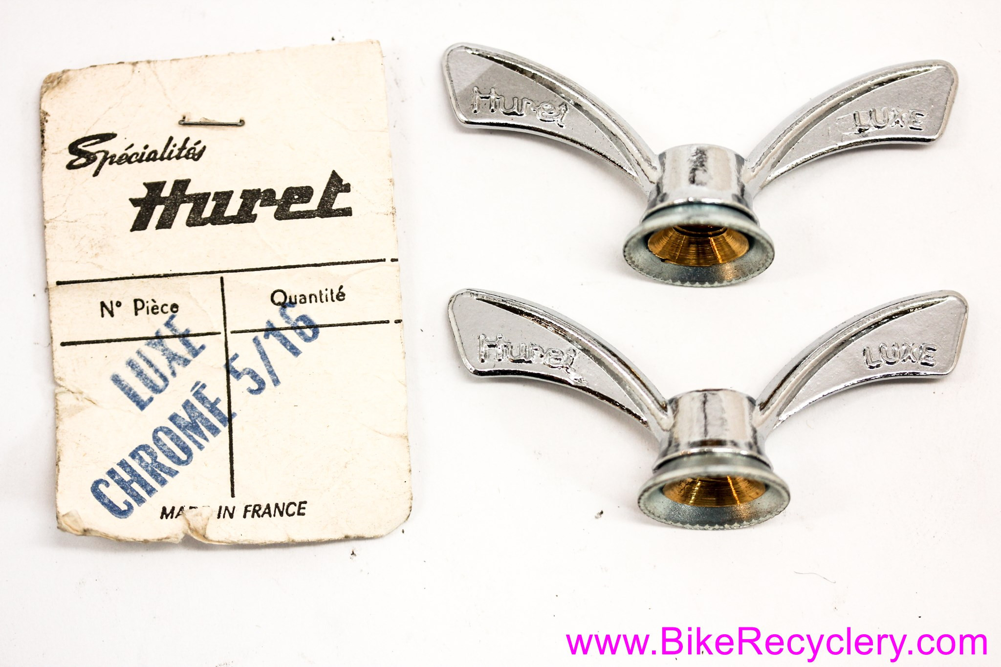 NOS Huret Luxe Wing Nuts: Chromed Brass - 5/16" For Front Hub Axle (Sold In Pairs)