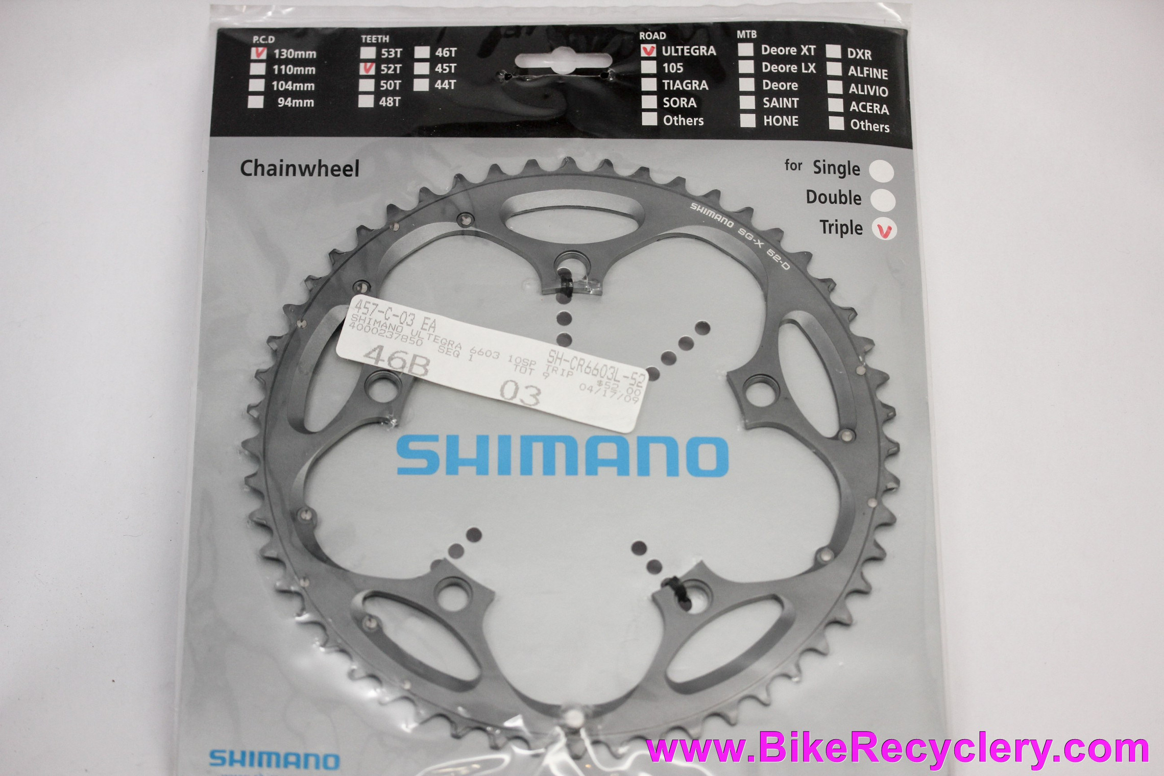 Shimano Ultegra FC-6603 Outer Triple Chainring: 52t x 130mm - SG-X