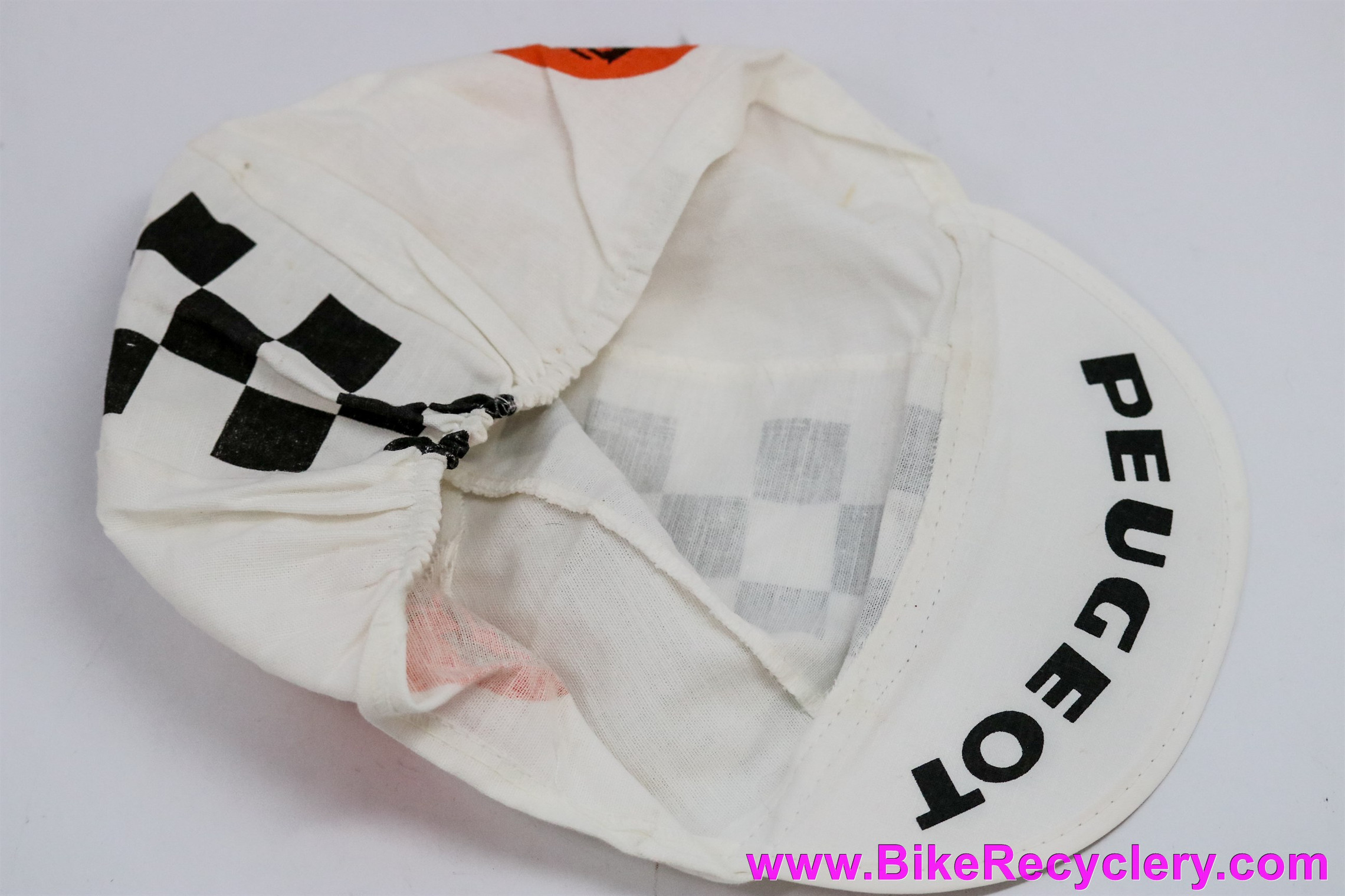 NOS 1970's / 1980's Peugeot Cycling Cap:  Tweed/Hemp - White/Black/Orange