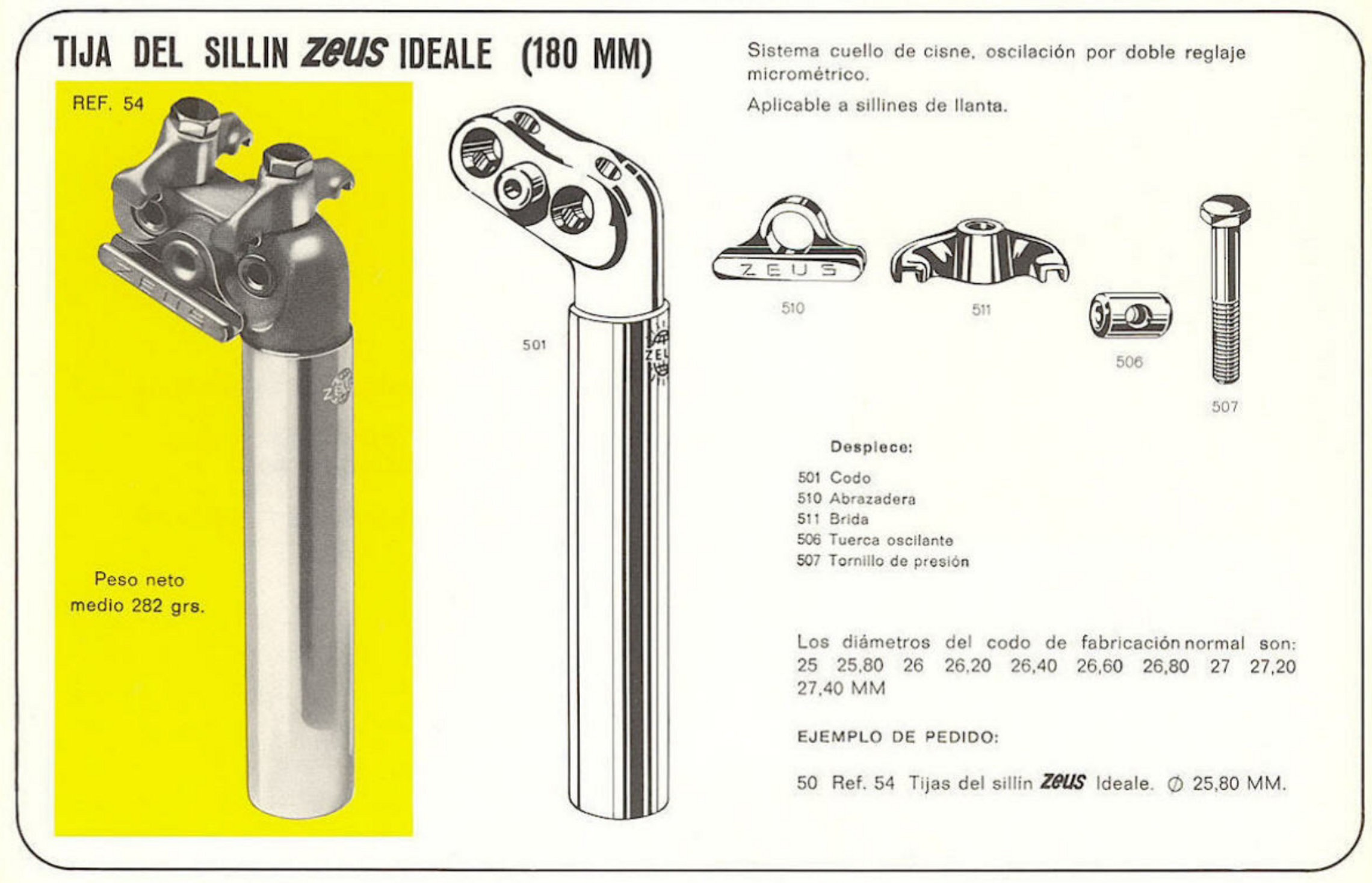 1970 Zeus Bicycle Catalog Scan Ref 54 seatpost Ideale