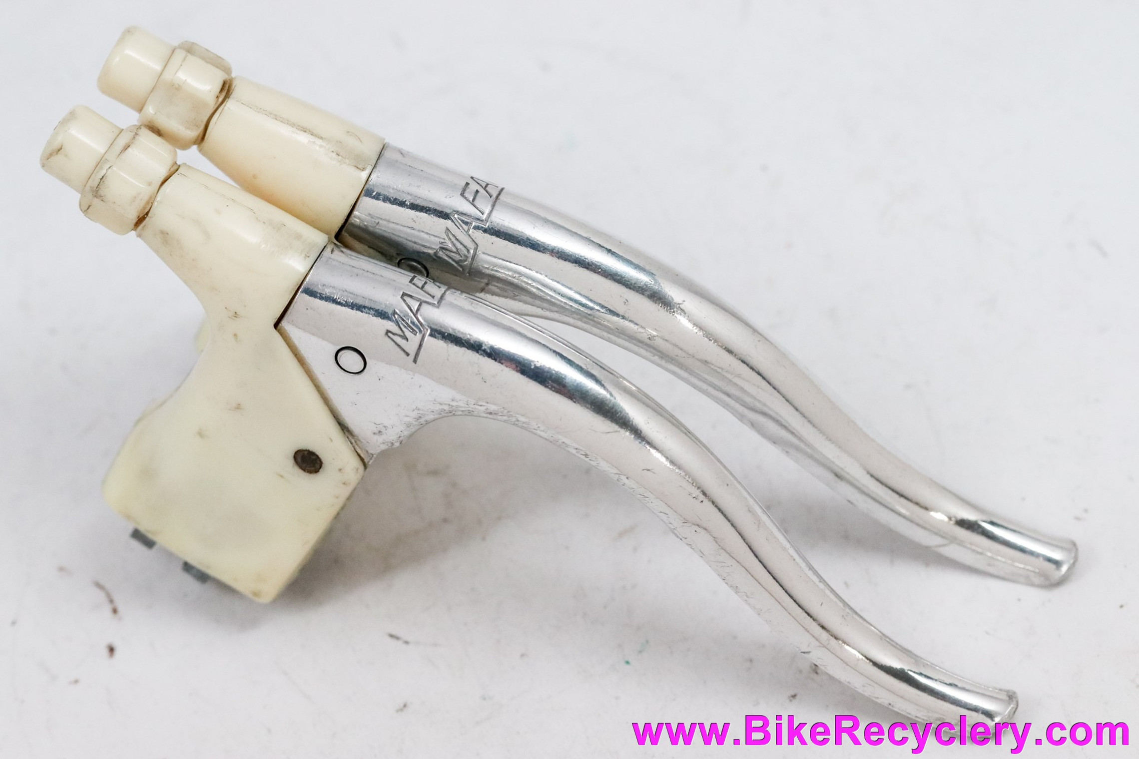 Mafac Course 130 Promotion Brake Levers: White Plastic Body & Barrel Adjusters - Hoodless Design (EXC+)