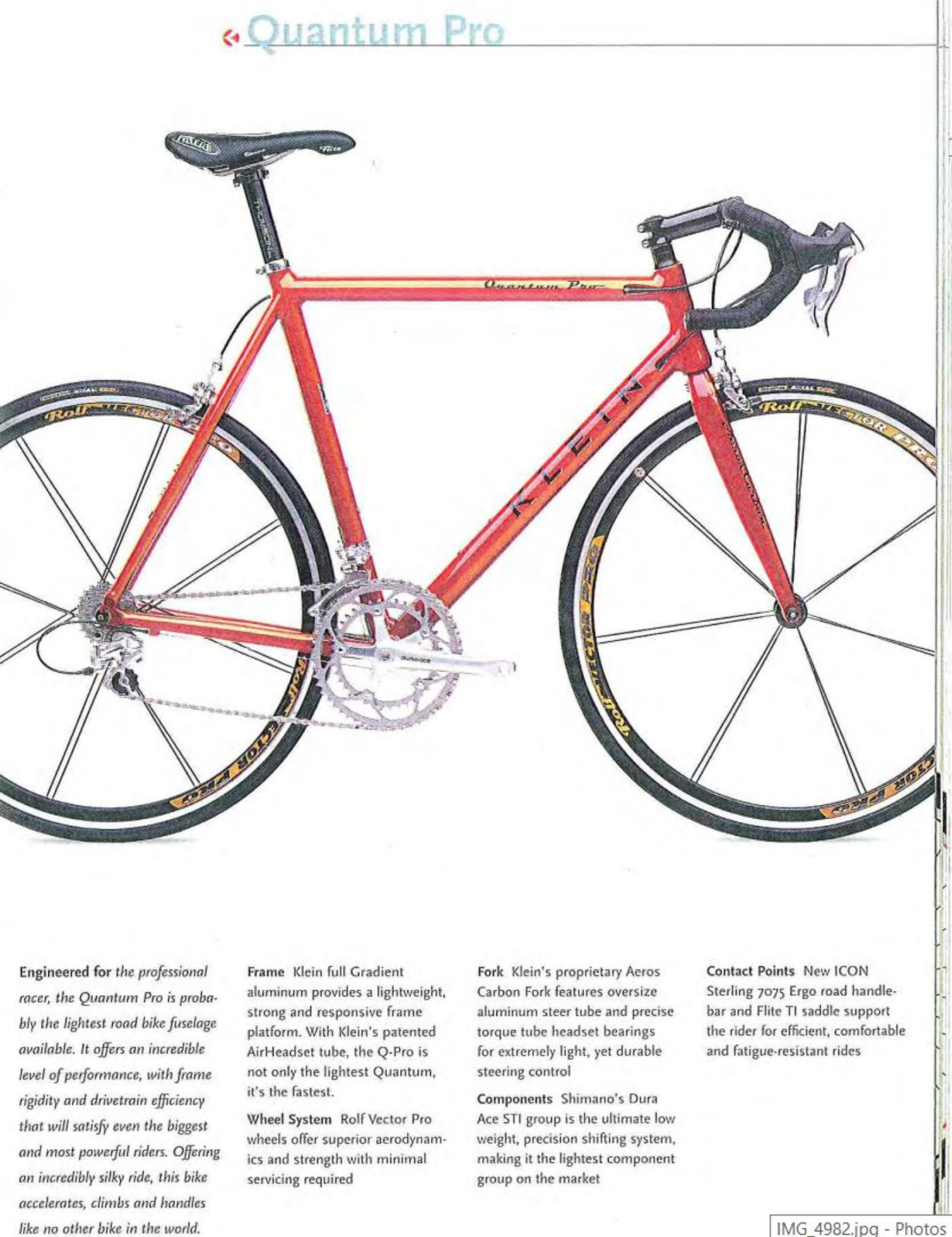 2000 Klein Quantum Pro Frameset 53cm Aeros Carbon Fork MC3 Stem