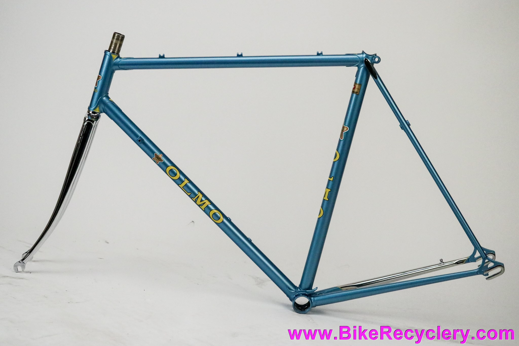 NOS 1975 OLMO Competition Frameset: 56cm - Unrestored Blue w/ Yellow - Chrome Fork (Built, not ridden