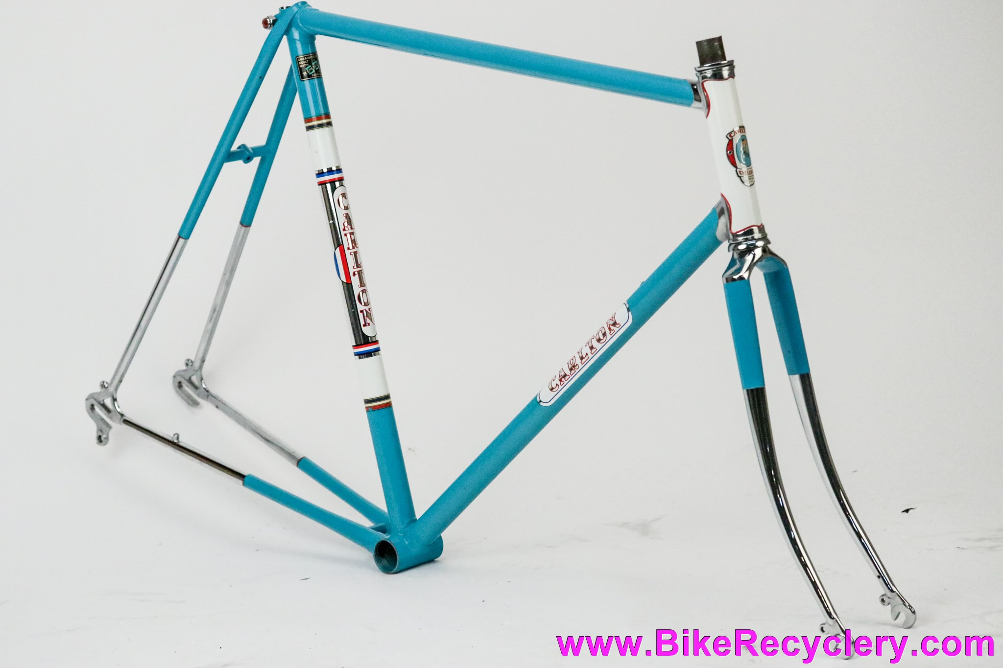 NOS 1971 Carlton Team Professional MKI Frameset: 22 1/2" (57cm) - Lagoon Blue - Chrome Lugs & Dipped Fork/Stays (Unrestored, But Fork Repainted)