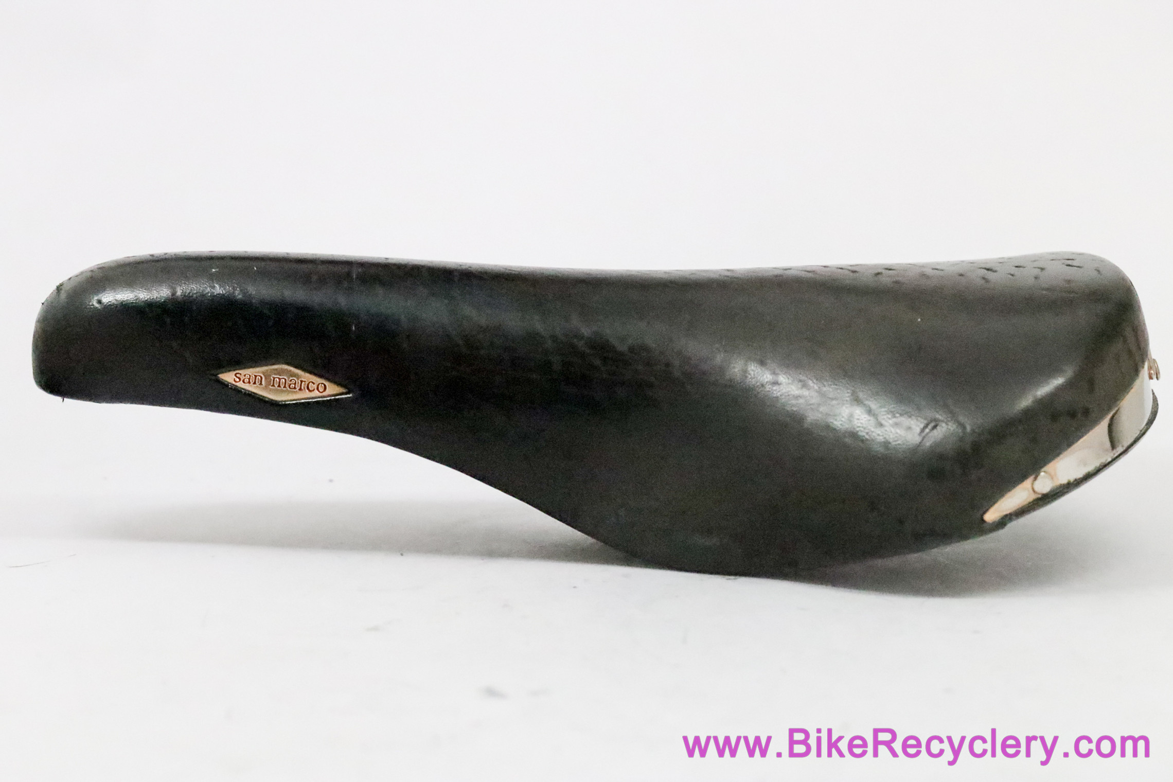 1983 San Marco Rolls Saddle: Black Textured Rino Leather - Copper Rails & Badges - Vintage (EXC)