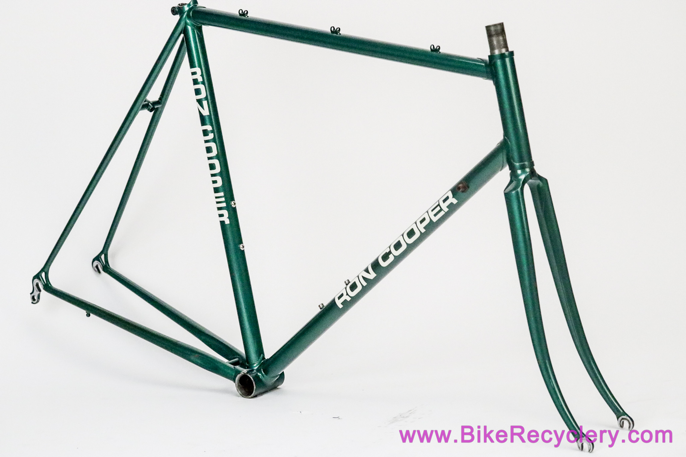 57cm Ron Cooper Lugged Steel Road Frameset: Reynolds 531 - English Handbuilt - Metallic Forest Green - Vintage 1970's 1980's