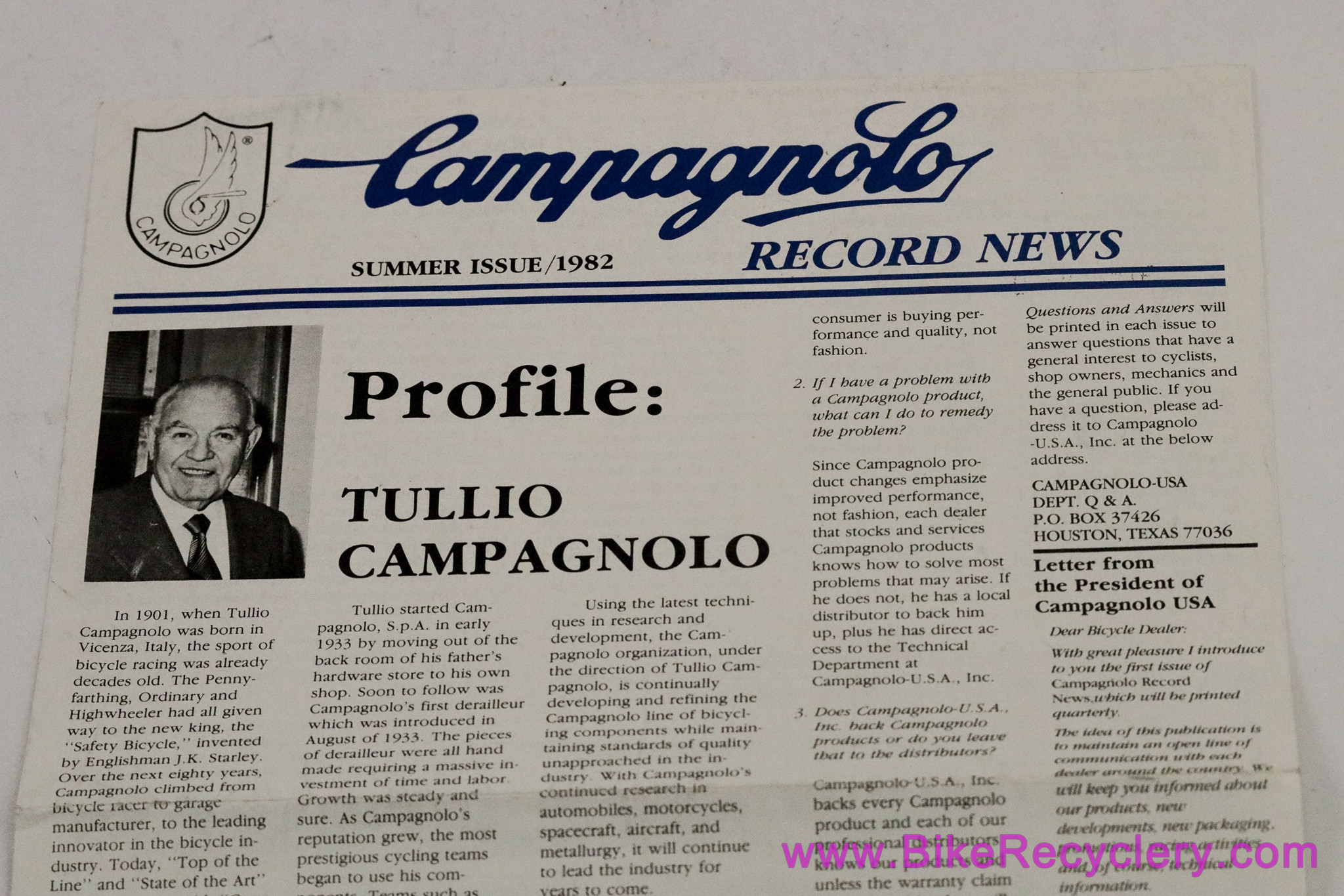 Campagnolo Record News Newsletter: Summer 1982 (MINT)