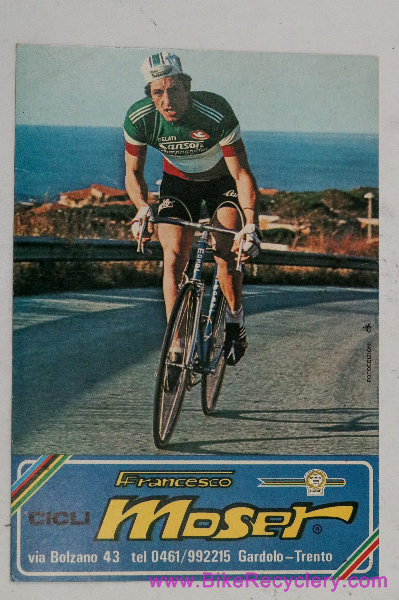 Eddy Merckx Pop Up Card + Francesco Moser Post Card: 1980's / 1990's Cycling Memorabilia