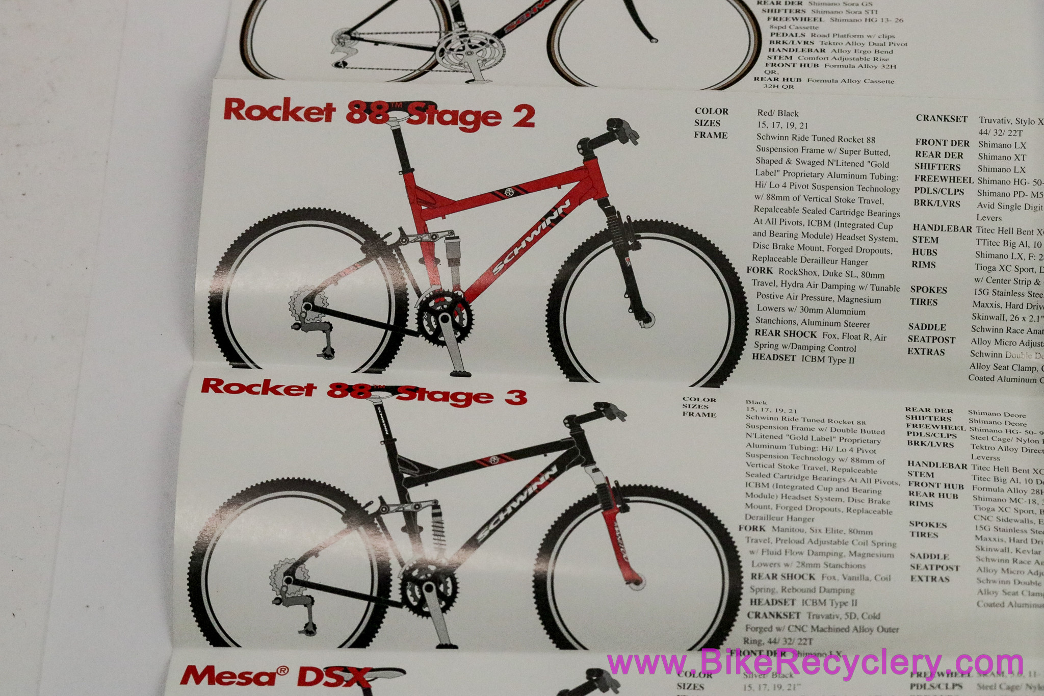 2002 Schwinn Catalog: Rocket 88 Stage 2 / Fastback Pro / Moab SL