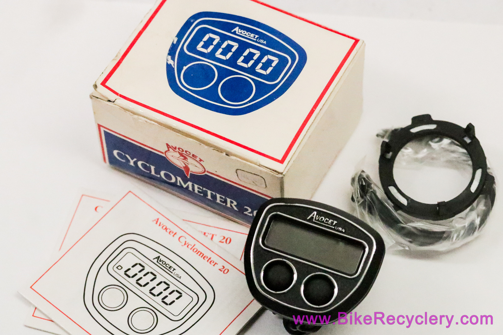 NIB/NOS Avocet 20 Cyclometer: Black - Mount & Transmitter Ring - Vintage 1980s 1st Gen!