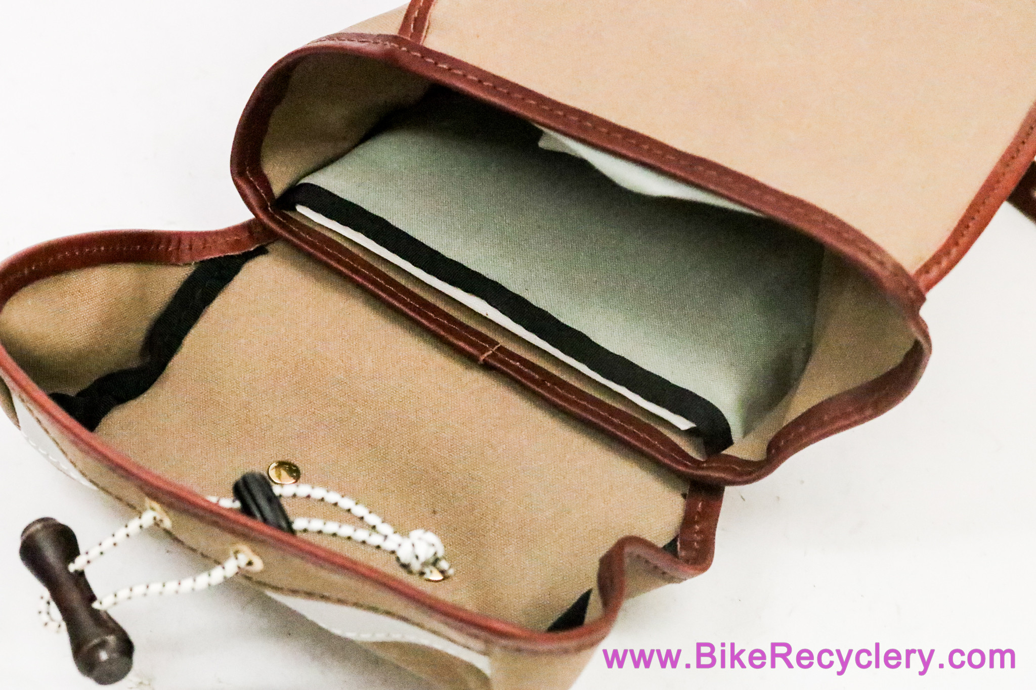 NOS Rivendell Sackville Banana Sack Handlebar / Saddle Bag: Tan + Brown Leather - Waterproof Waxed Canvas