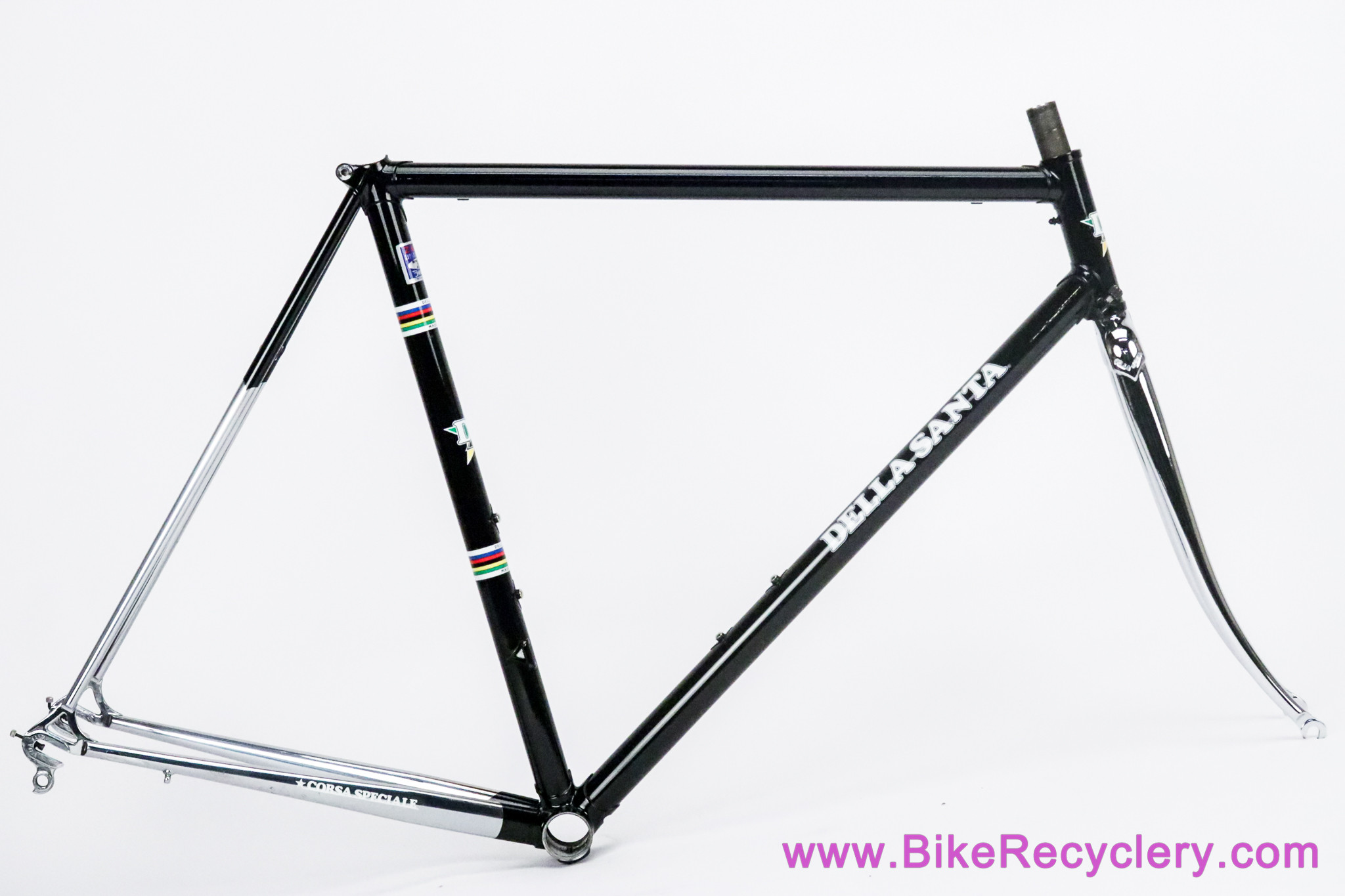 1999 Della Santa Corsa Speciale Frameset: 54cm x 55cm - 130mm Spacing - Deda Zero - Black + Chrome (Near Mint, Crown Race Issue)