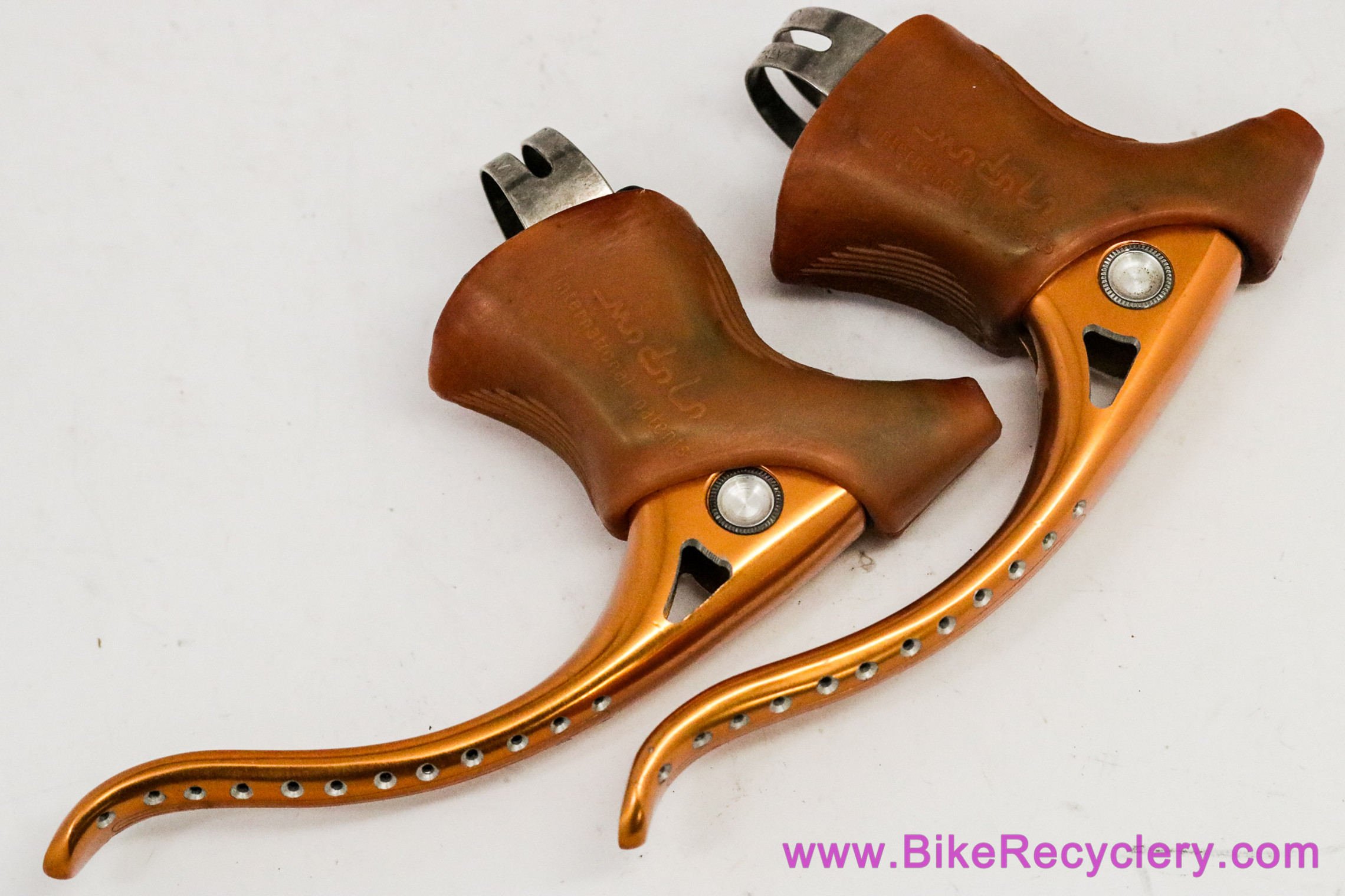 Modolo Professional Brake Levers: Gold - 1st Gen 1970's - Gum Hoods - Inter Pat (Near Mint+ LOW MILES)