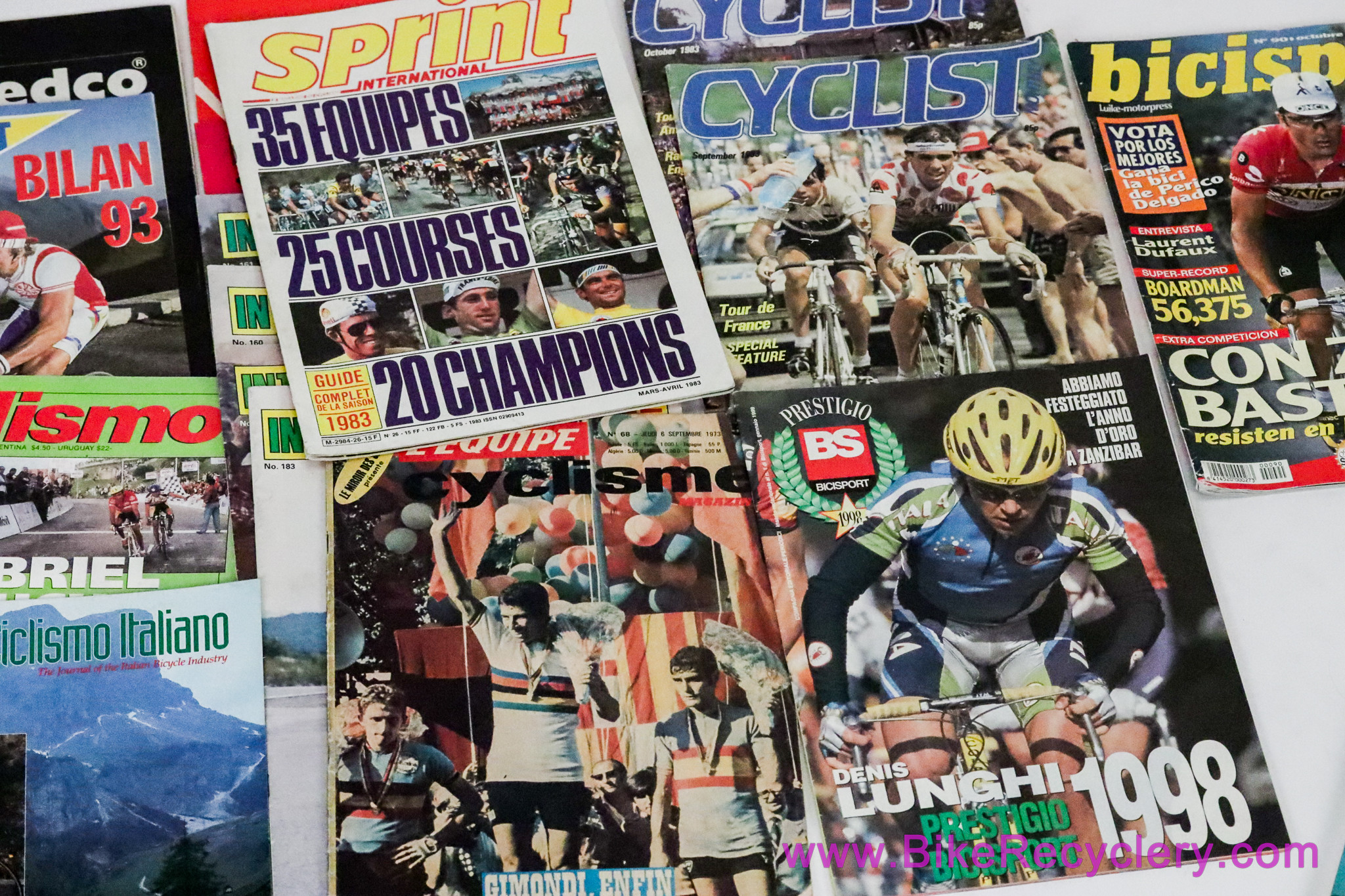 Vintage Cycling Racing Magazine Lot of 18: Mostly French/Italian - 1970s 1980's - International Cycle Sport - Bici Sport - Velo Press - Velosport - Cyclismo Italiano...
