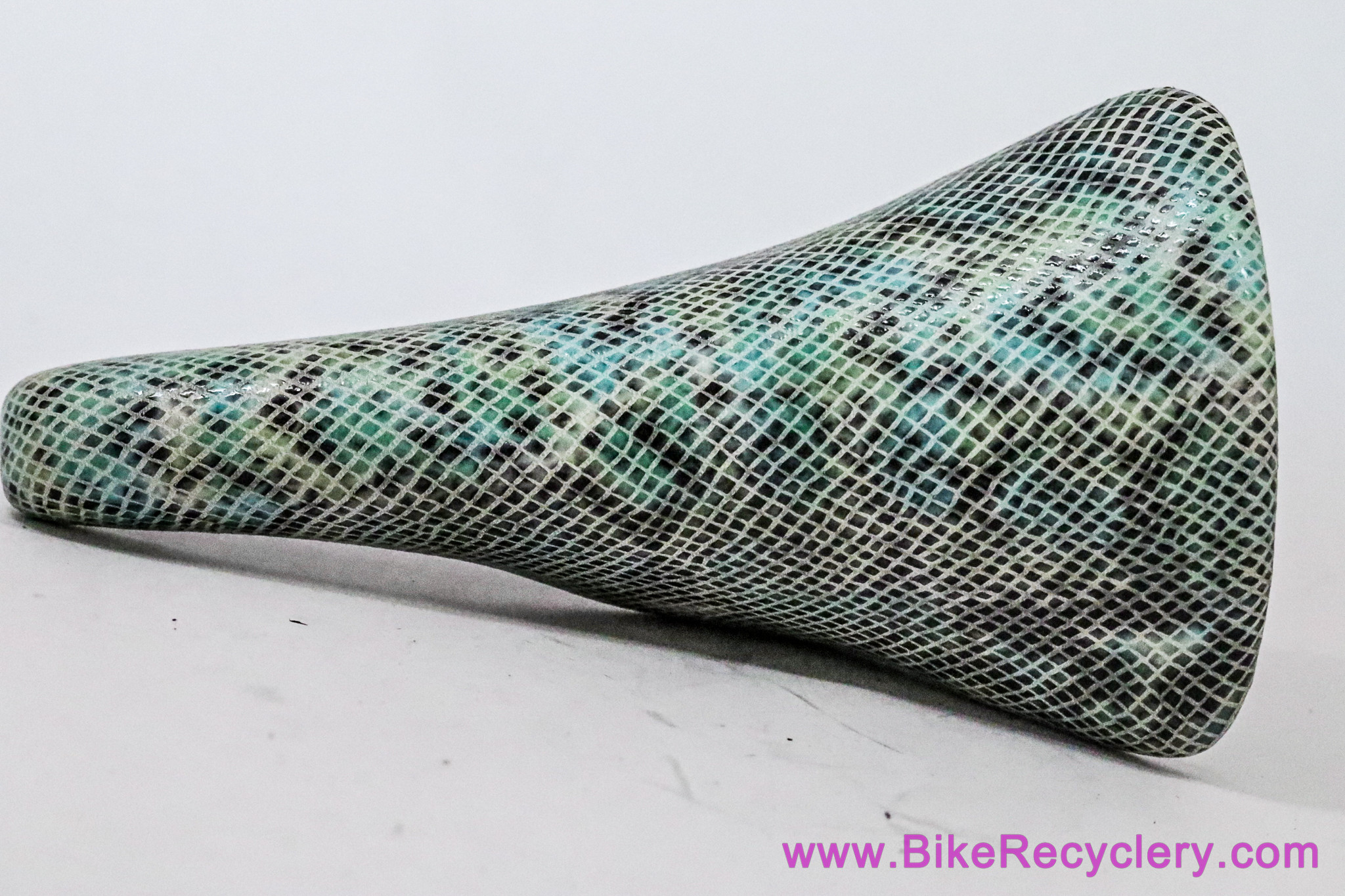 NOS Custom Re-Covered Snakeskin Vintage 1980's Saddle: Blue/Green/Black - Viscount Sea Gull H100