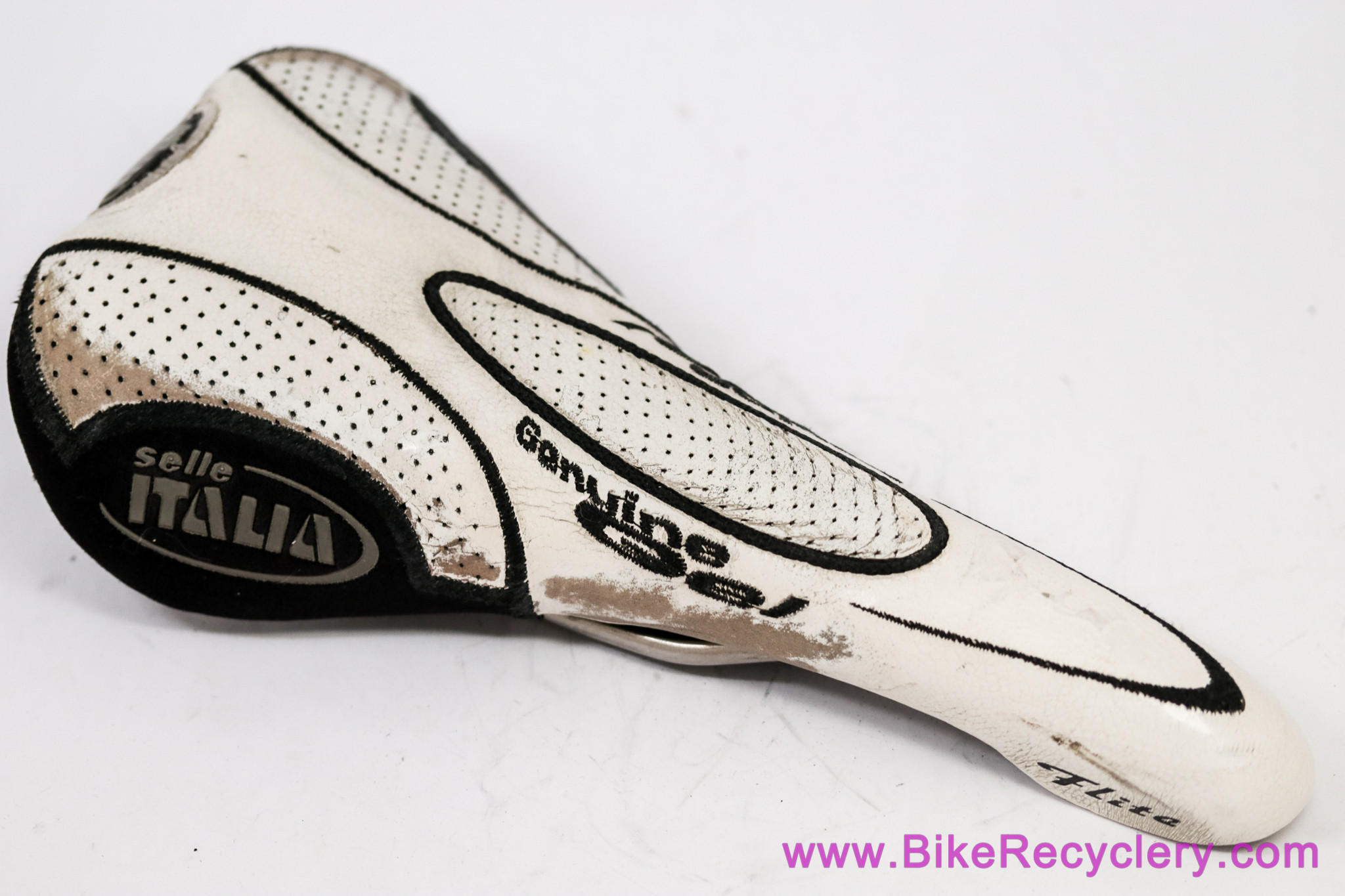 Selle Italia Flite Titanium Genuine Gel:  White Perforated Leather + Kevlar - 2001
