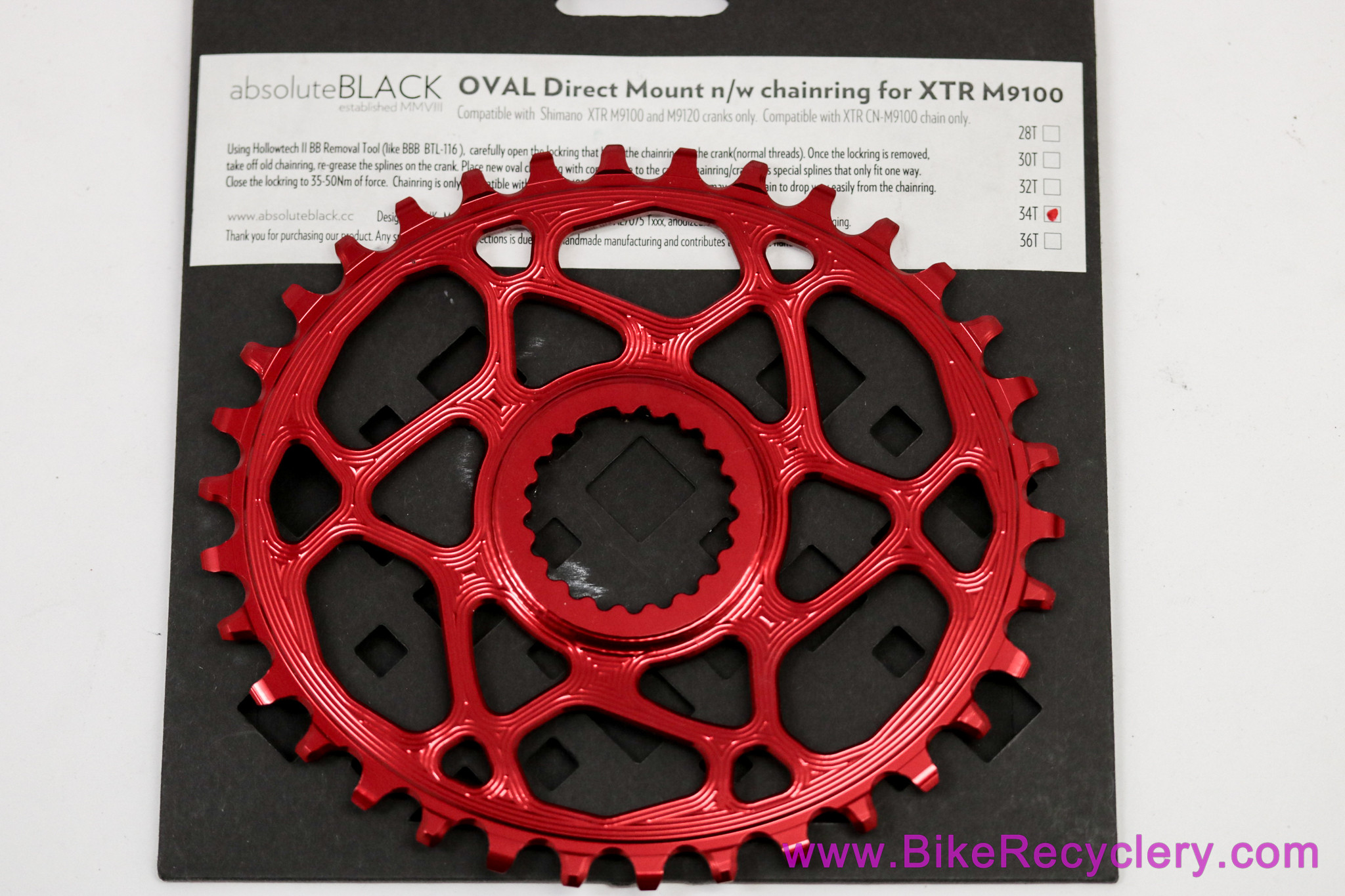absoluteBLACK Oval Direct Mount N/W 34t Chainring Shimano XTR M9100 / XT / SLX / Deore: Red (NEW)
