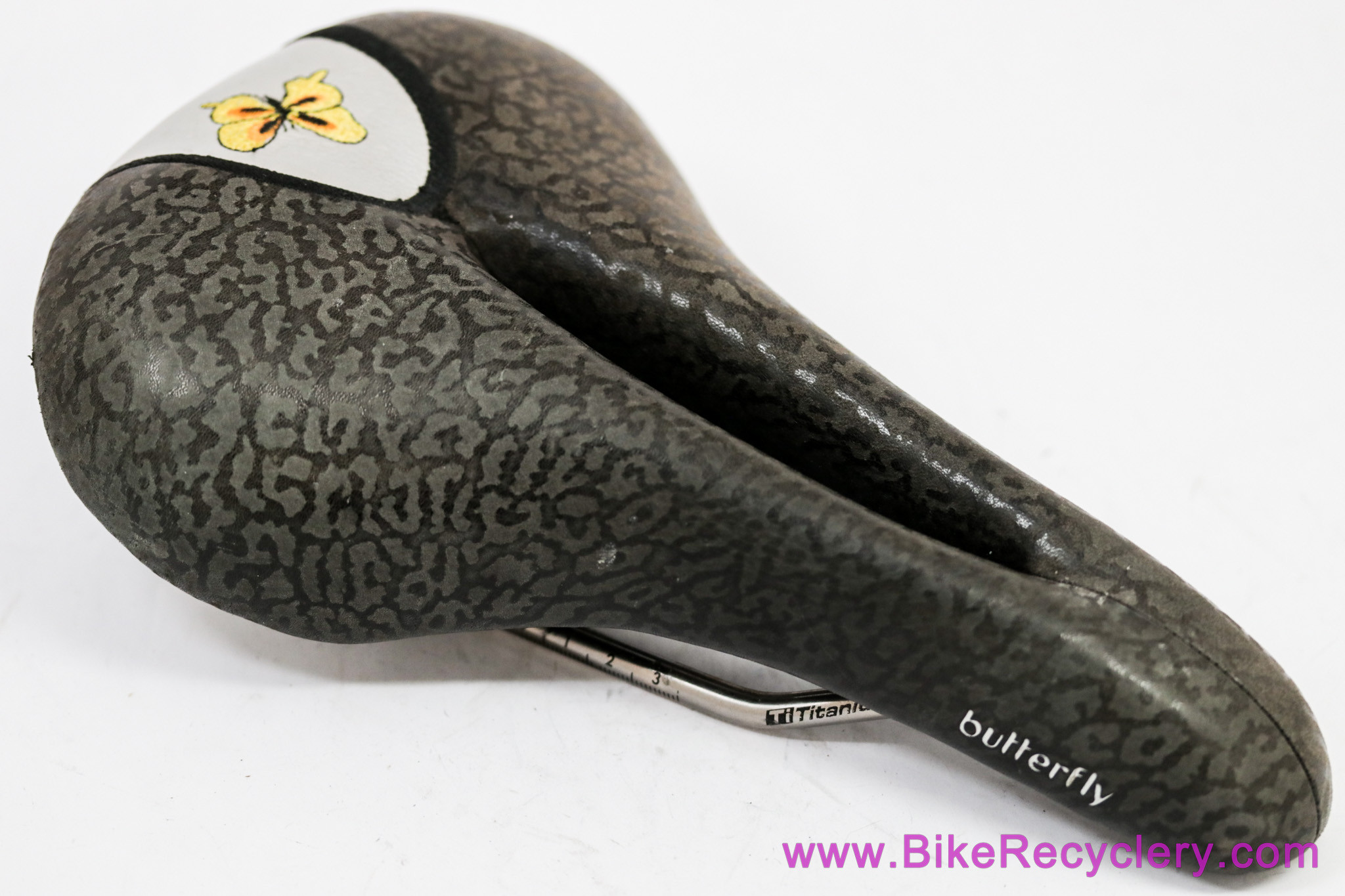 Vintage Terry Butterfly Titanium Saddle: Leopard Print Leather - Cutout (Near Mint+ Low Miles)