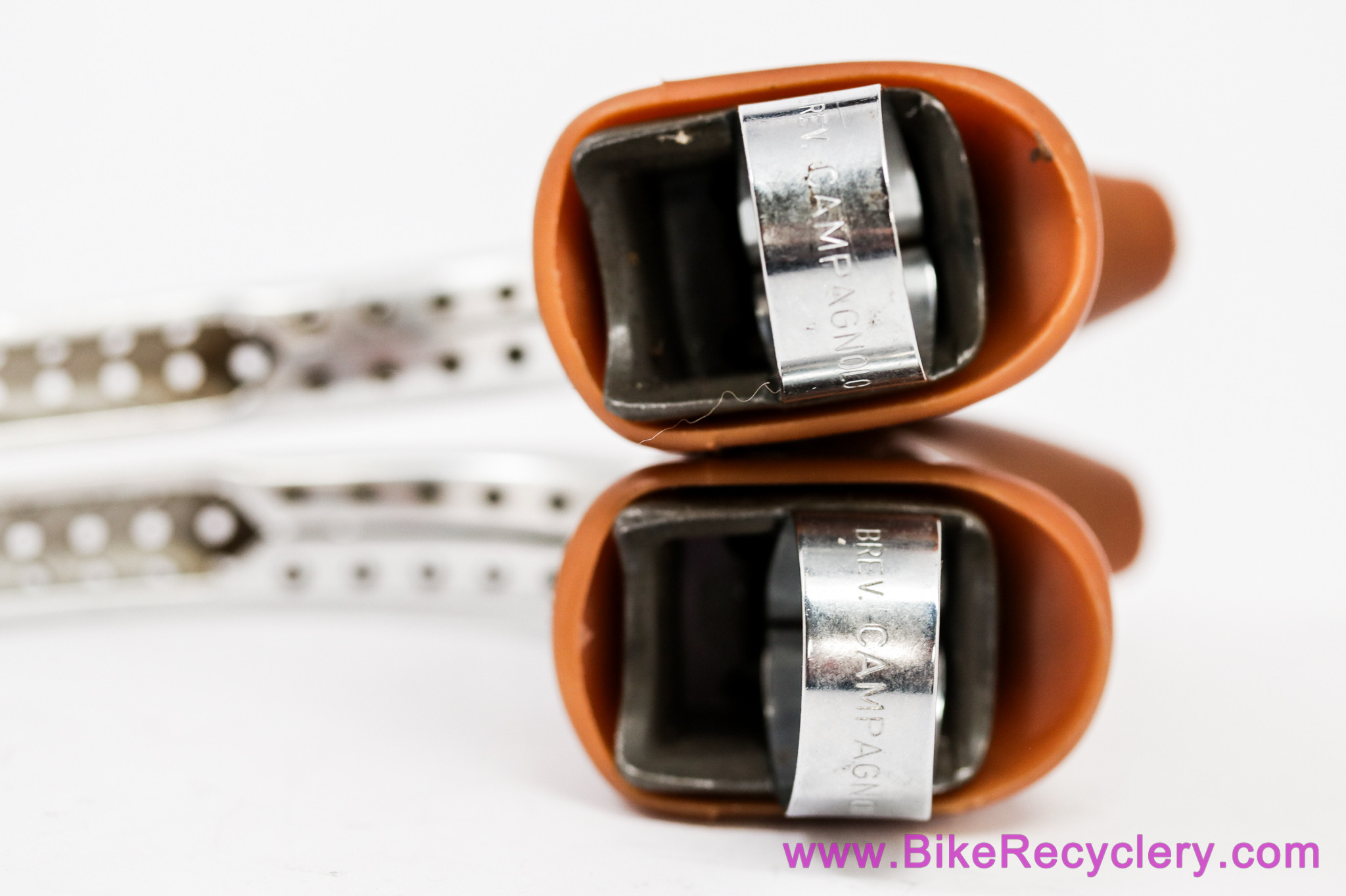 1st Gen Campagnolo "Super Record" Brake Levers:  Aftermarket Drillium Front/Back < Long Reach Early NR Levers > Brown Hoods (EXC++)
