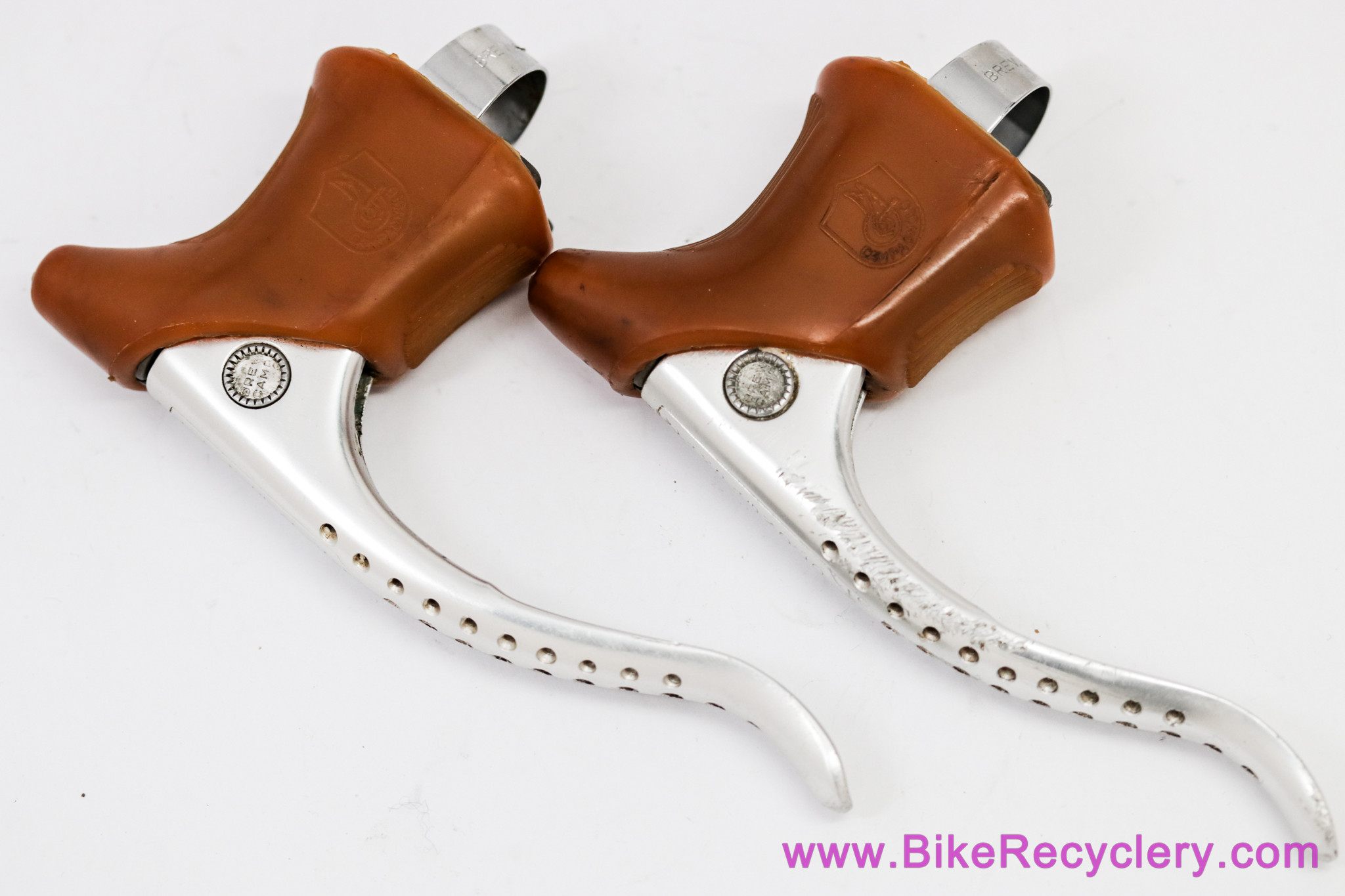 1st Gen Campagnolo "Super Record" Brake Levers:  Aftermarket Drillium Front/Back < Long Reach Early NR Levers > Brown Hoods (EXC++)