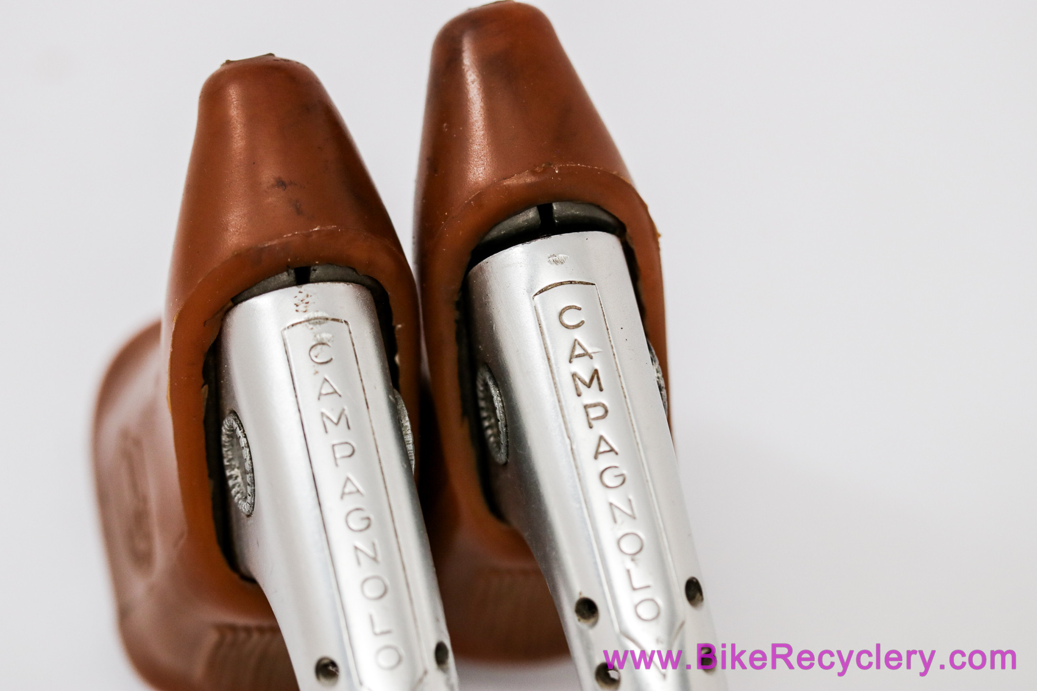 1st Gen Campagnolo "Super Record" Brake Levers:  Aftermarket Drillium Front/Back < Long Reach Early NR Levers > Brown Hoods (EXC++)