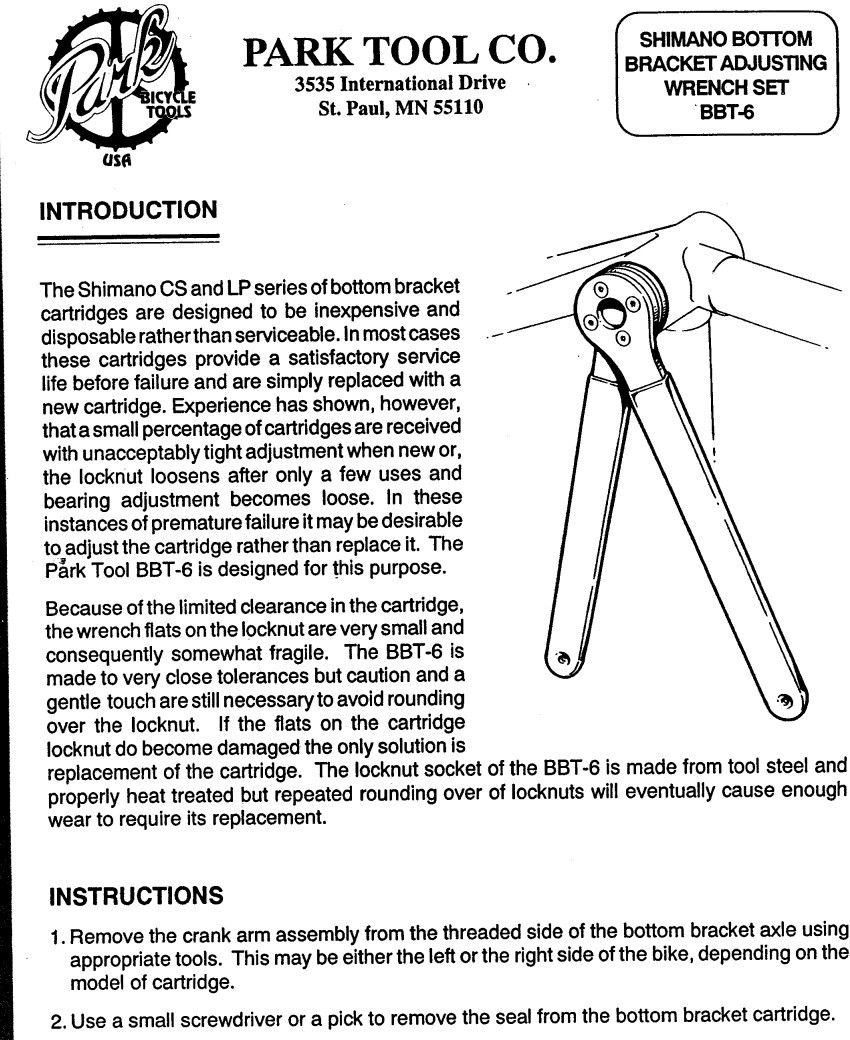 Park Tool BBT-6 Cartridge Bottom Bracket Adjusting Tool: CS & LP Series (EXC)