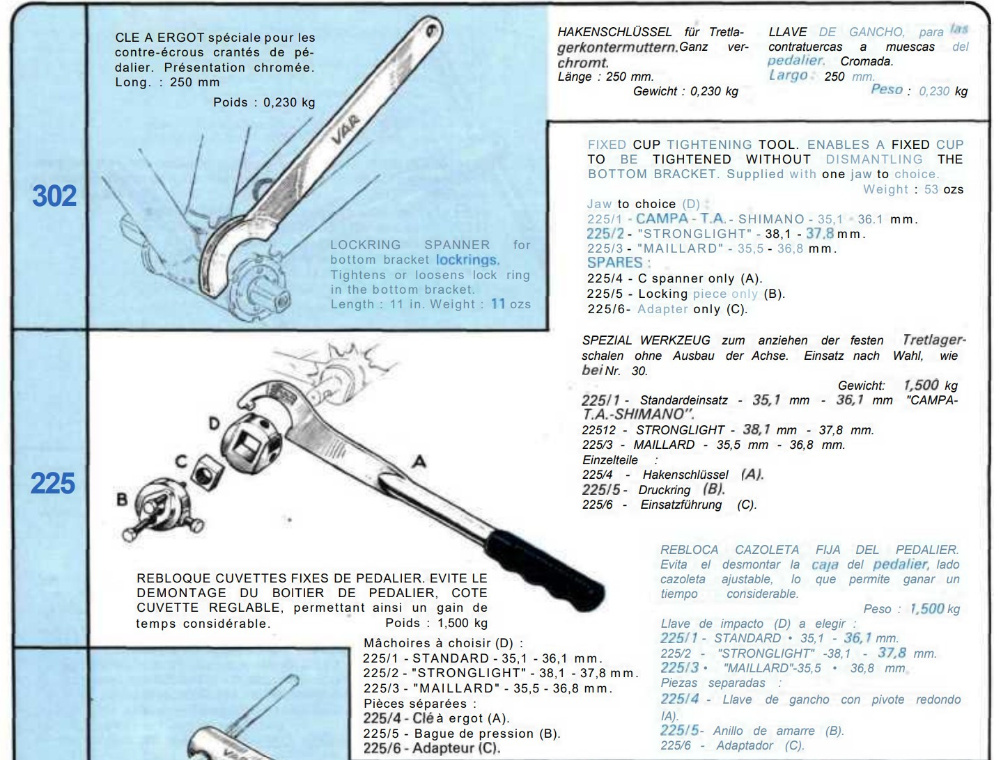 VAR 225 Bottom Bracket Fixed Cup Tightening C-Spanner Wrench (225/4)