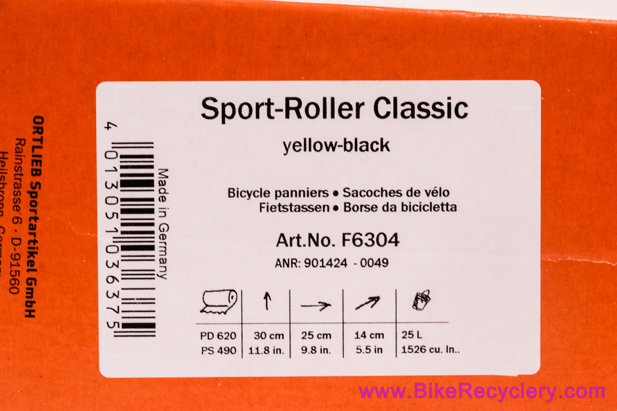 Ortlieb Sport-Roller Classic Pannier Set - 25L /Pair - Yellow/Black -  QL2.1 - F6304 (New)