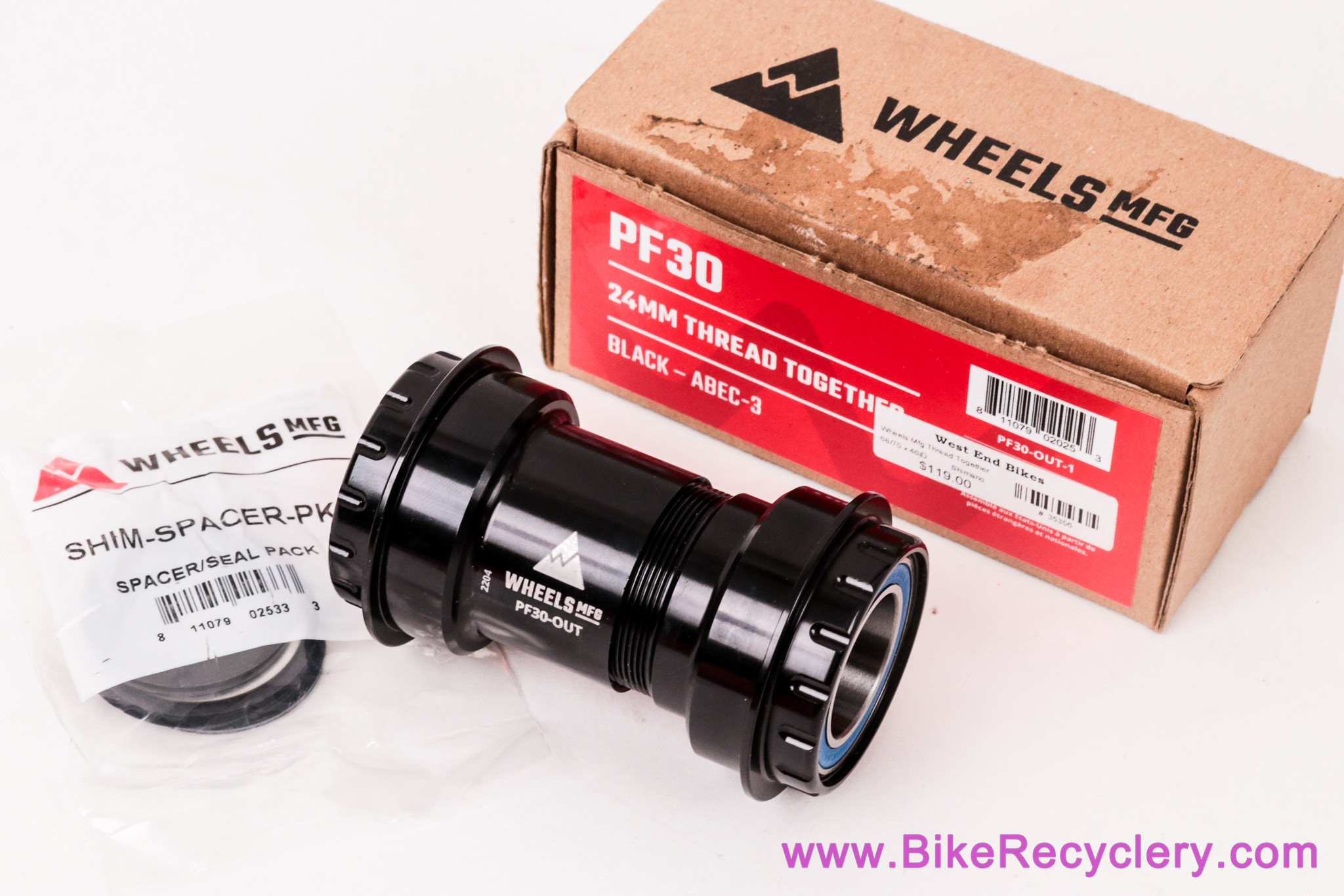 Wheels Manufacturing PF30-OUT-1 Outboard BB: 24mm (Shimano) - Black - ABEC 3