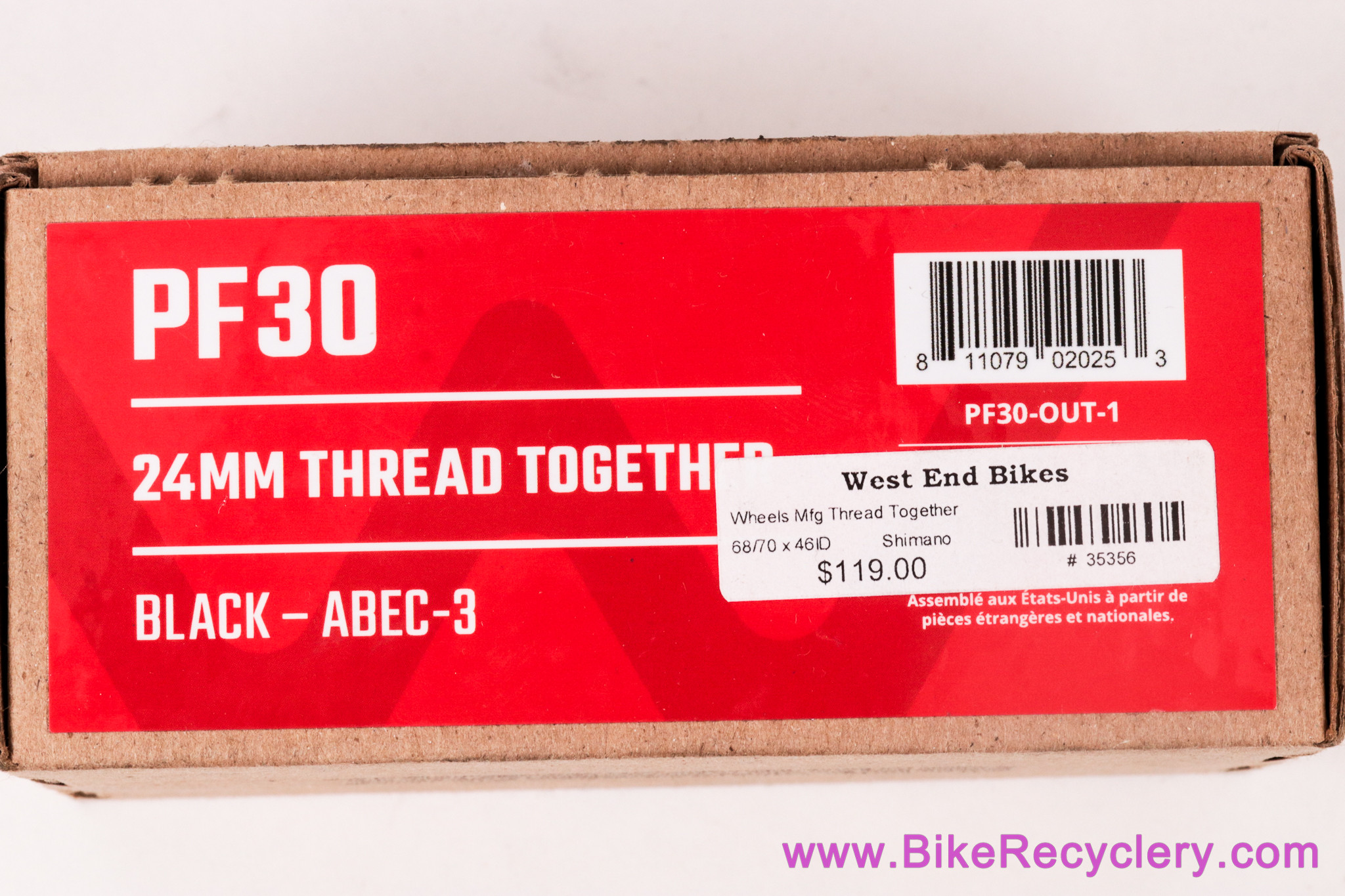 Wheels Manufacturing PF30-OUT-1 Outboard BB: 24mm (Shimano) - Black - ABEC 3