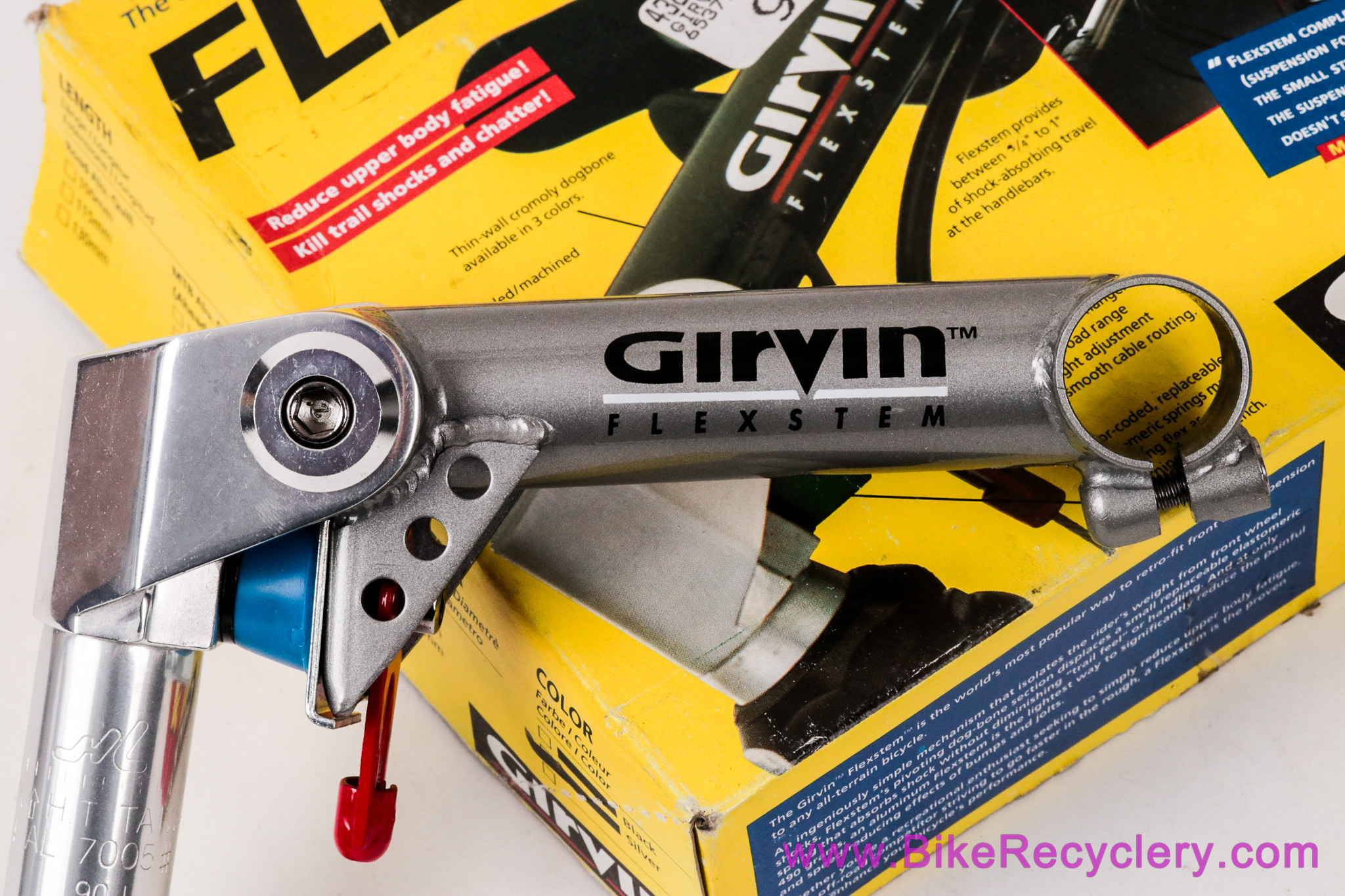 NIB/NOS Girvin Flexstem Suspension Quill Stem: 1 1/8" x 150mm x 25.4mm - Metallic Grey (Firm Elastomer, Blue)