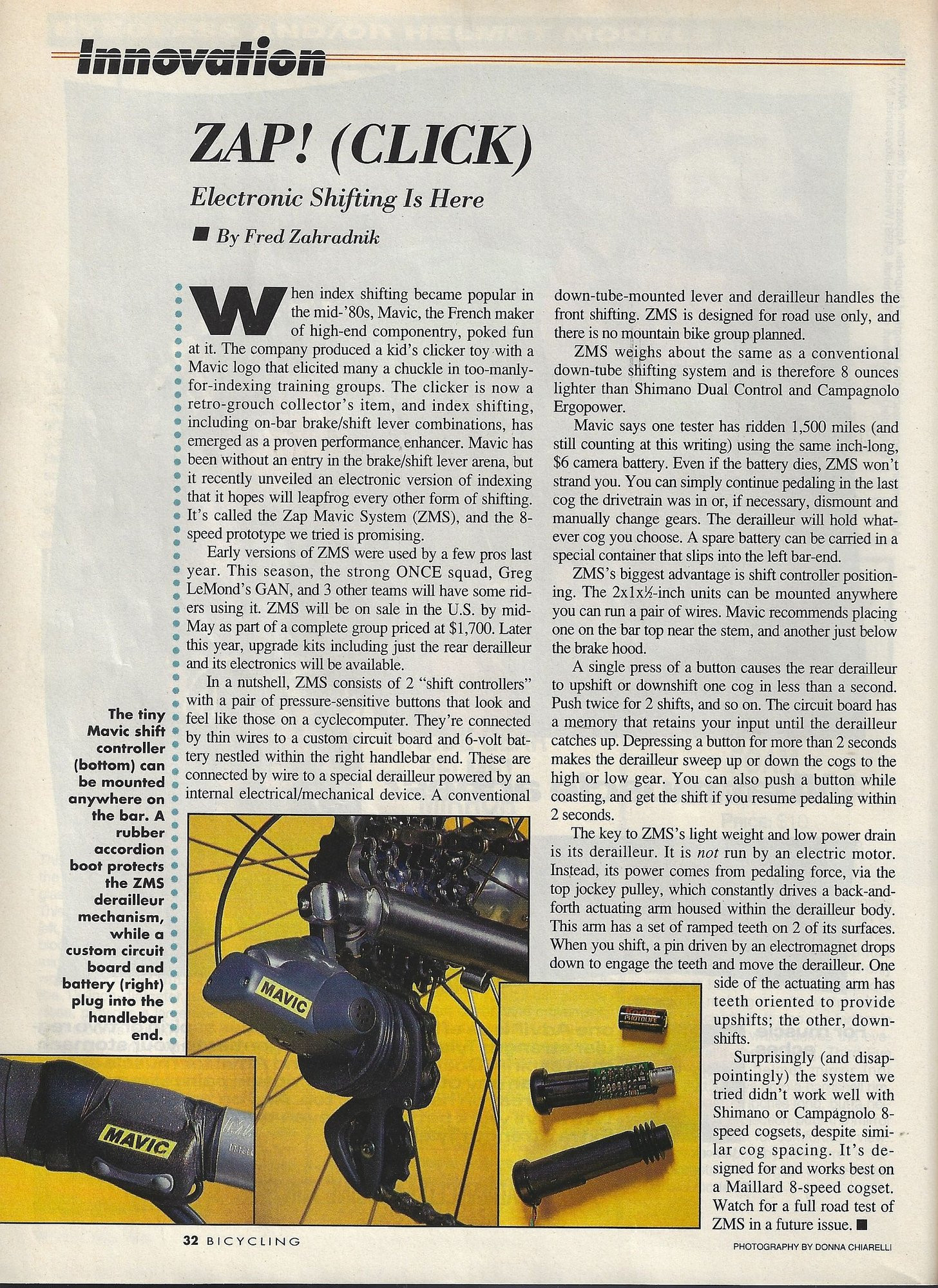 Mavic ZAP ZMS 800 Rear Derailleur: 1st Electronic RD! (Near Mint+ Low Miles)