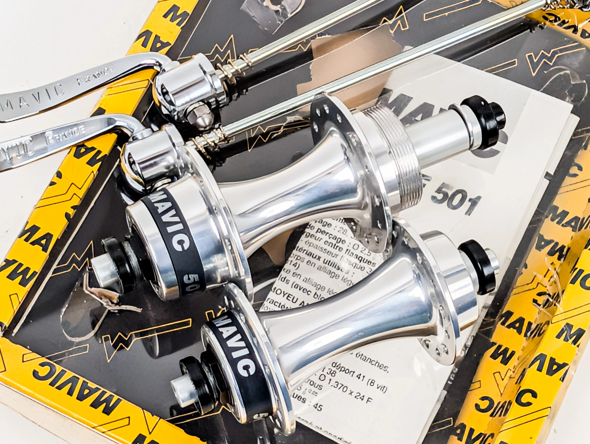 NIB/NOS Mavic 501 Hubset & QR Skewers: 28H x 130mm (Or 1276mm by removing spacers)