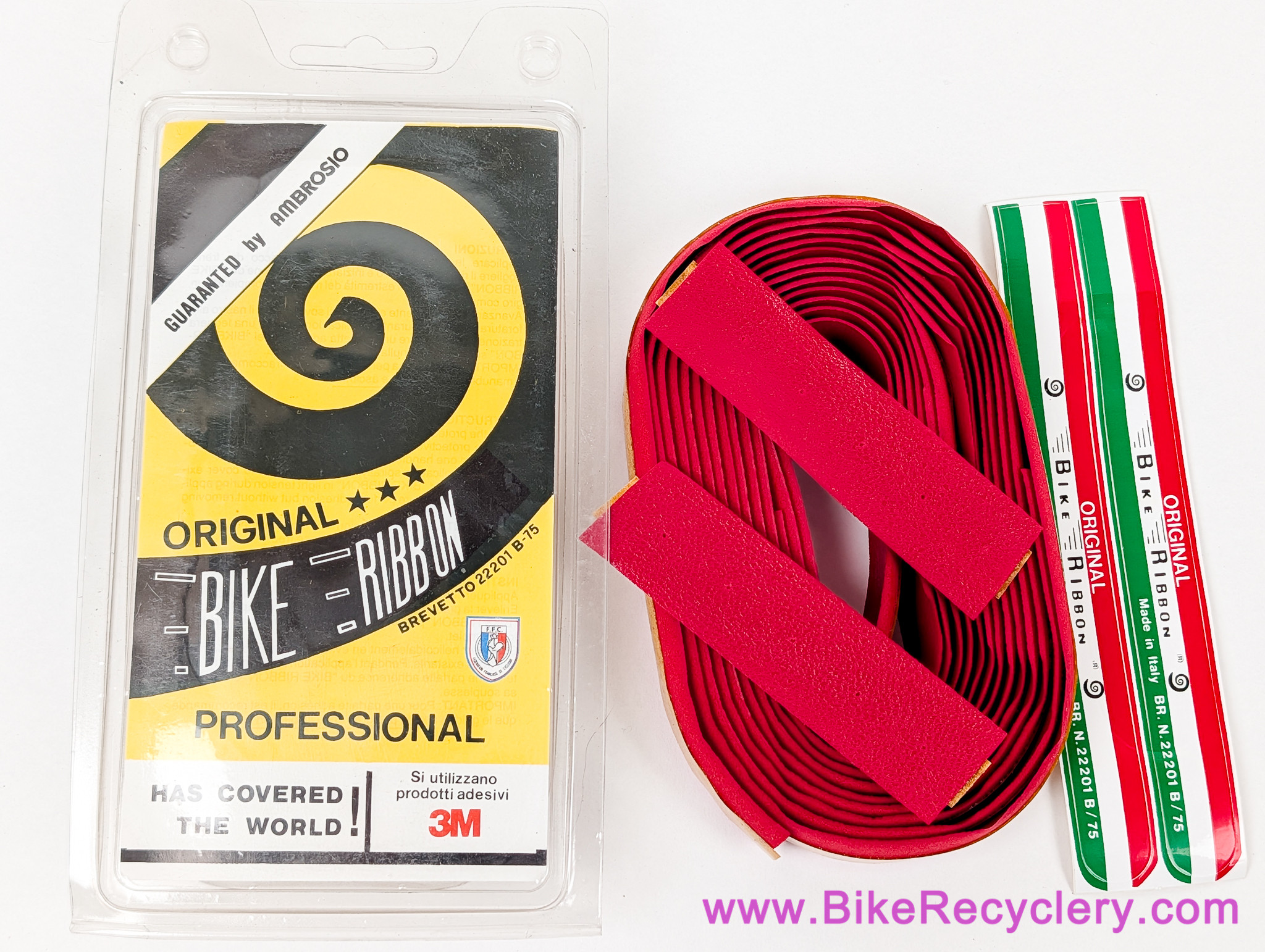 NOS/NIB 1980's Ambrosio Bike Ribbon PERFORATED Professional Bar Tape: Red - Faux Leather