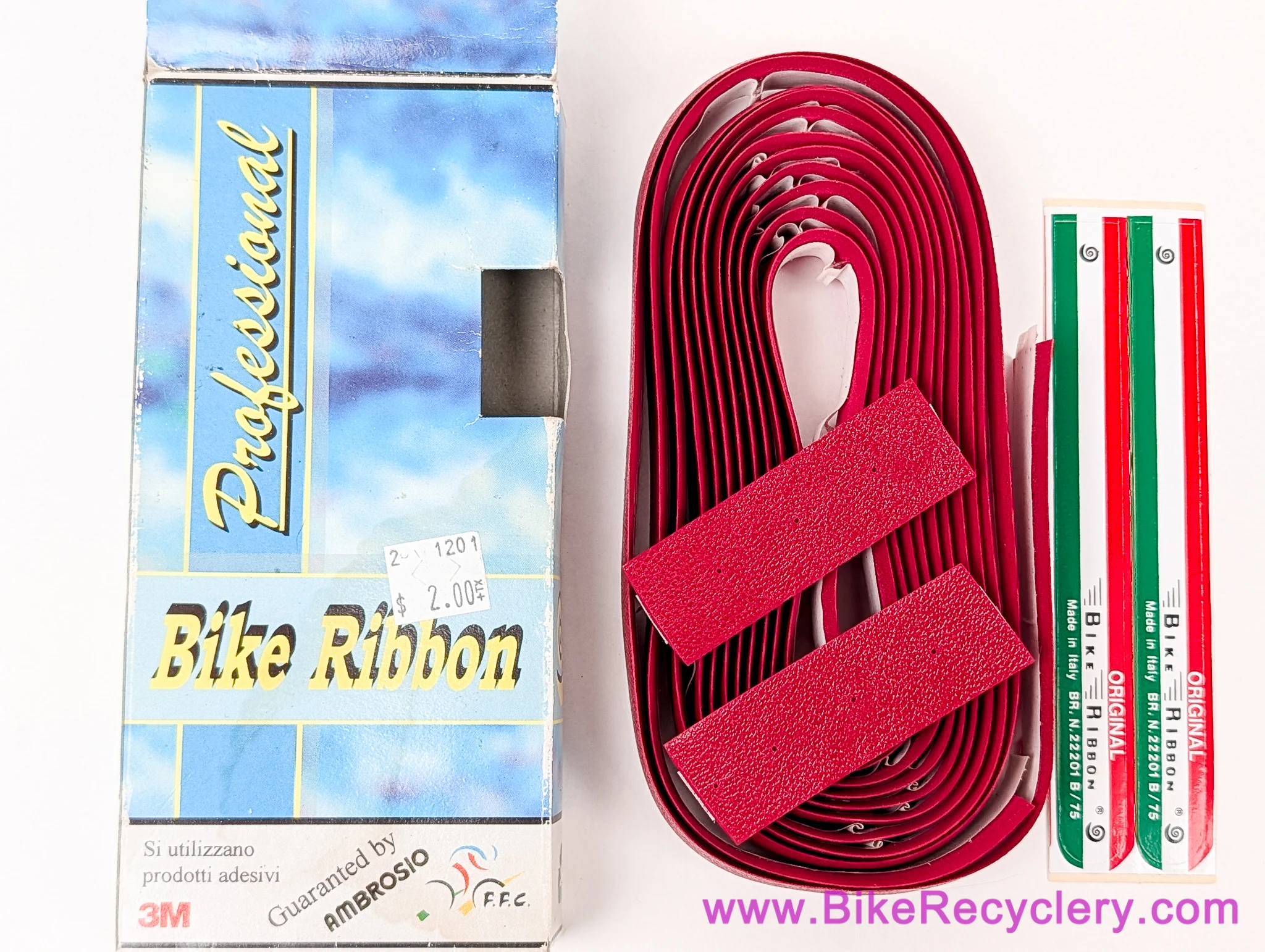 NOS/NIB 1980's Ambrosio Bike Ribbon PERFORATED Professional Bar Tape: Dark Red - Faux Leather