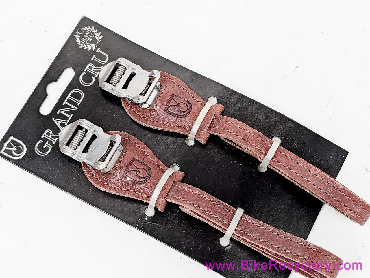 Velo Orange  Grand Cru Toe Straps: Laminated Honey Leather - Stainless Steel - Buckle Pads (NEW)