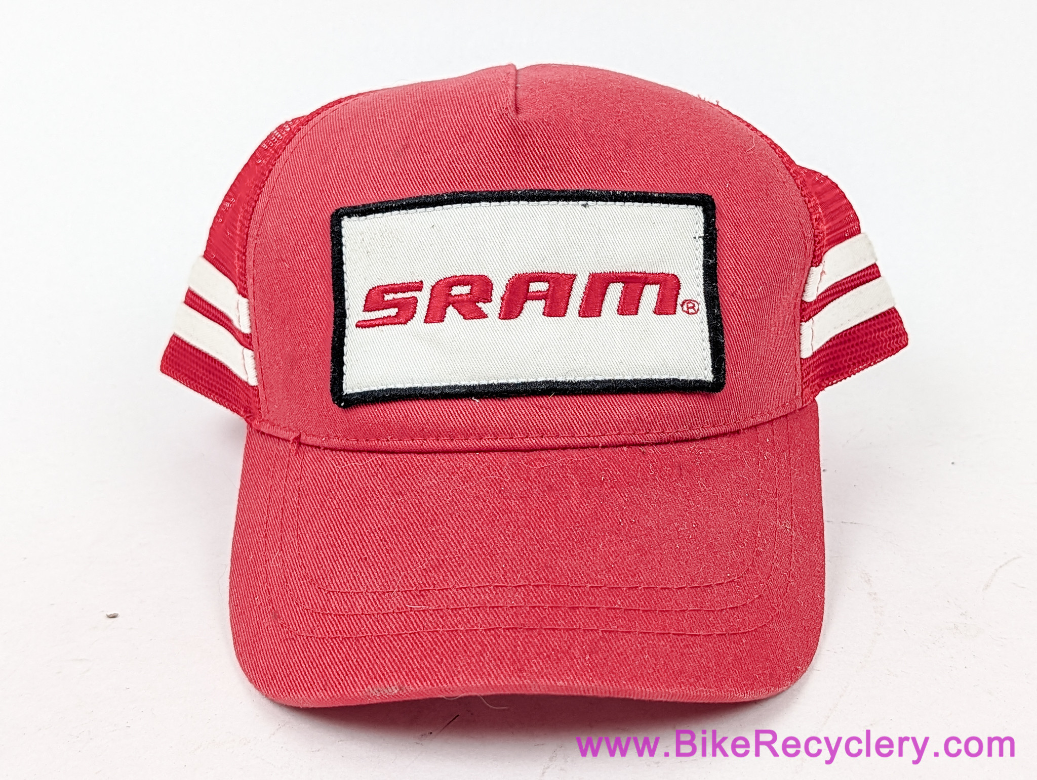 SRAM Red Trucker Snapback Hat: Red + White Stripe + Patch (NEW)