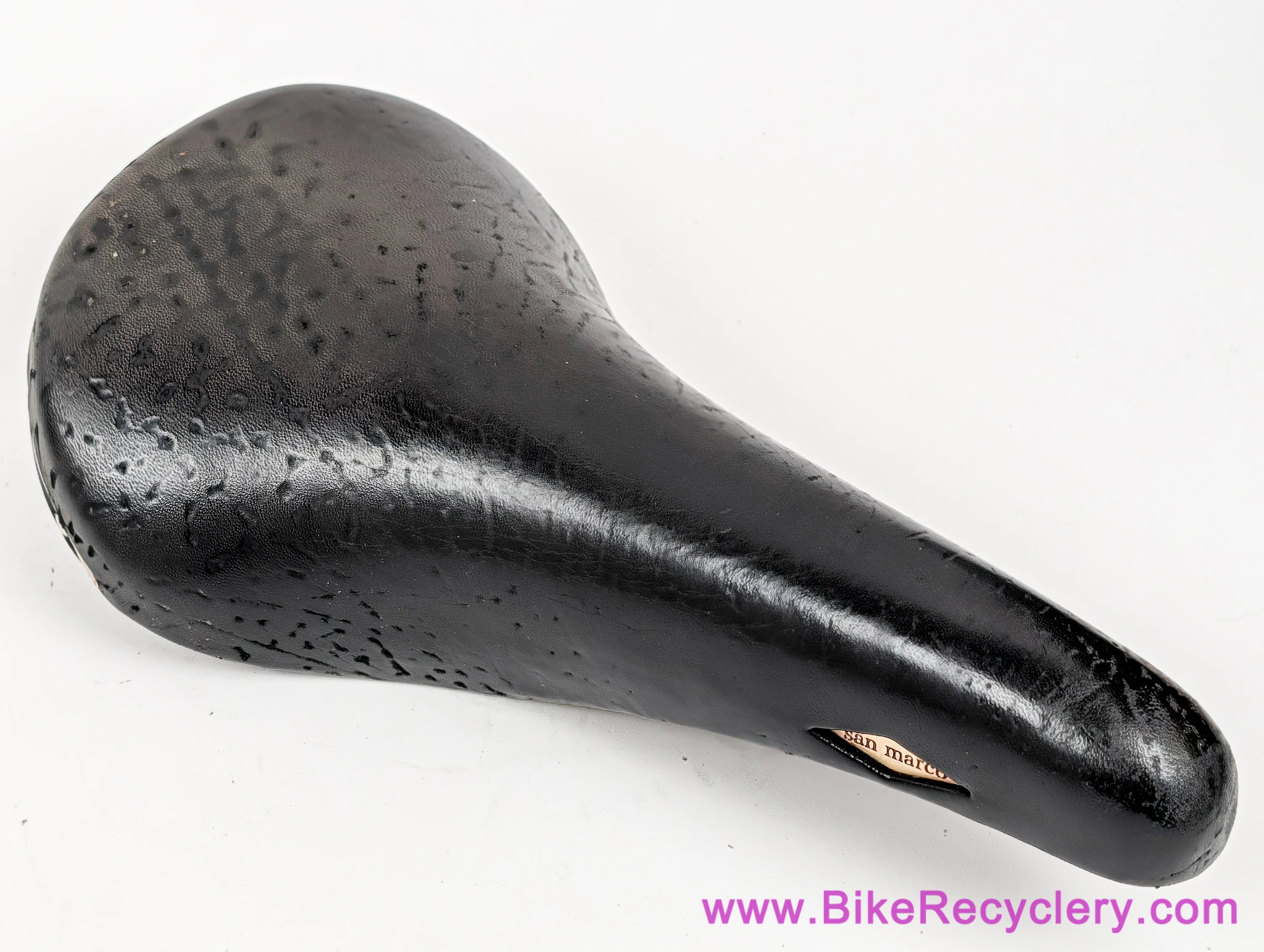 1980's San Marco Rolls Saddle: Black Buffalo Leather - Copper Rails & Badges - Vintage (Near Mint)