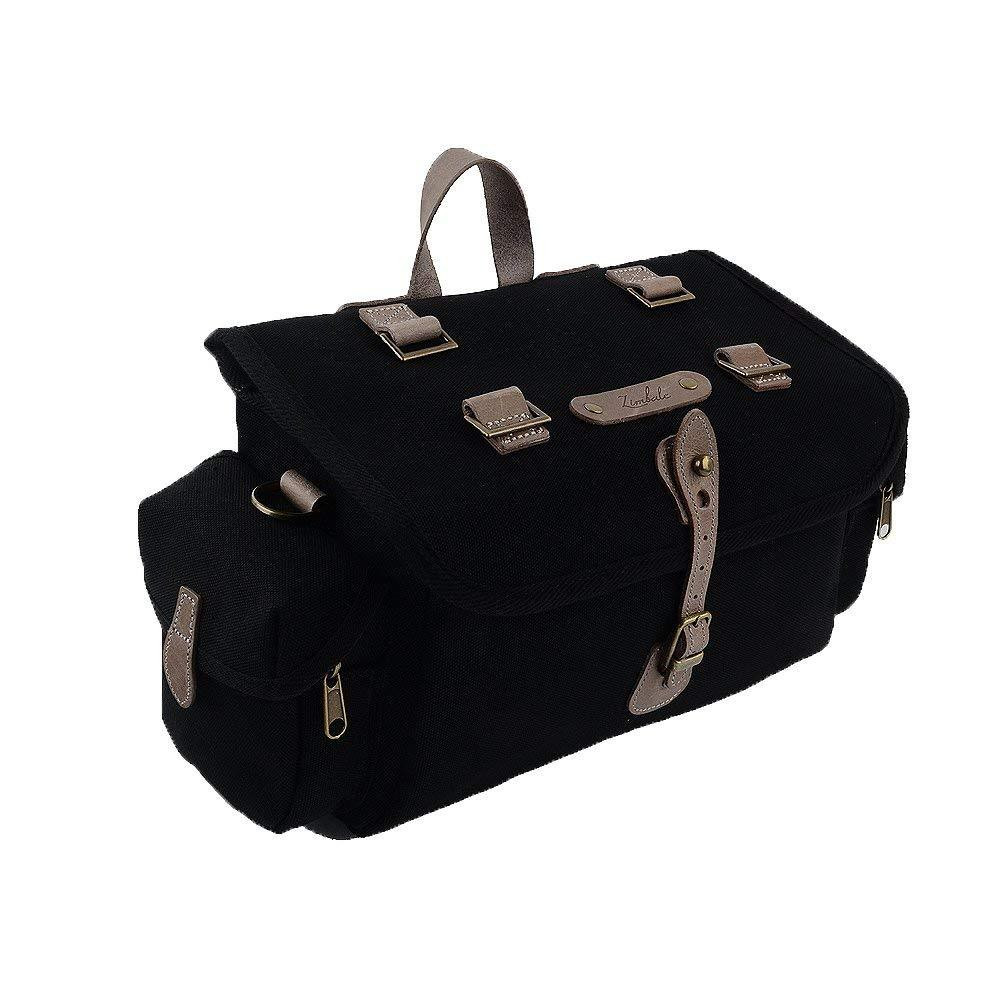 Zambale 7 Litre Classic Saddle Bag: Black Canvas & Leather (NEW)