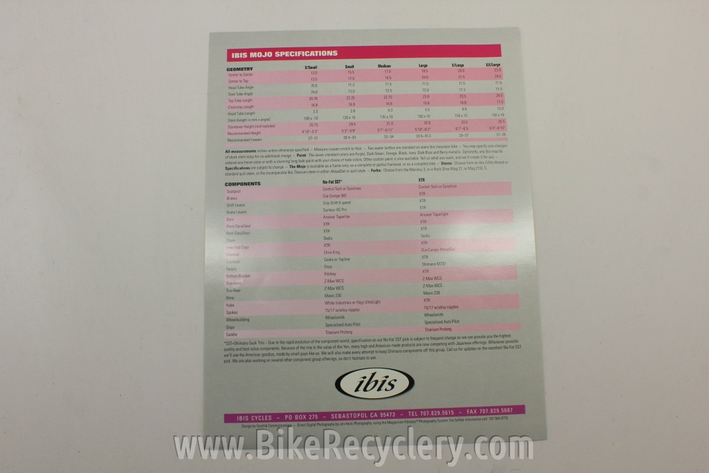 1994 Ibis Cycles Interbike Package Tandem Catalog, Ti Mojo, Etc Bike