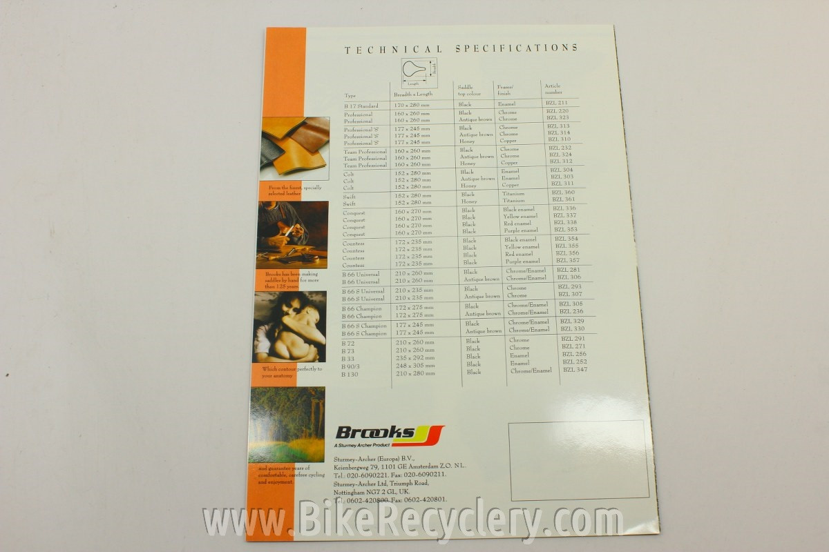 1990's Brooks England Saddle Catalog B17 Swift Colt Conquest etc