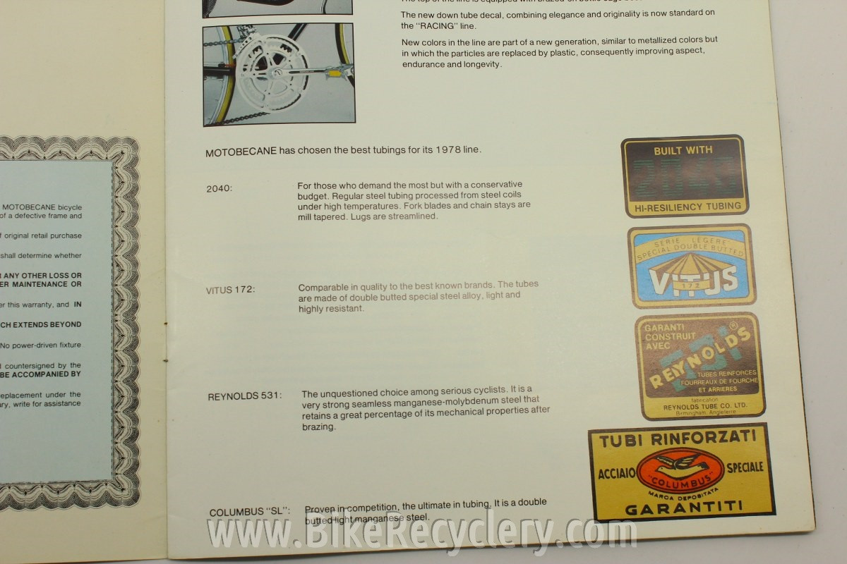 1978 Motobecane Road Bike Catalog Bike Recyclery