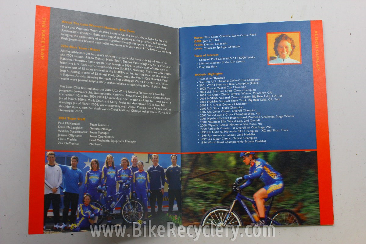 2004 Luna Women's Mountain Bike Racing Team Brochure: Alison Dunlap, Marla Streb