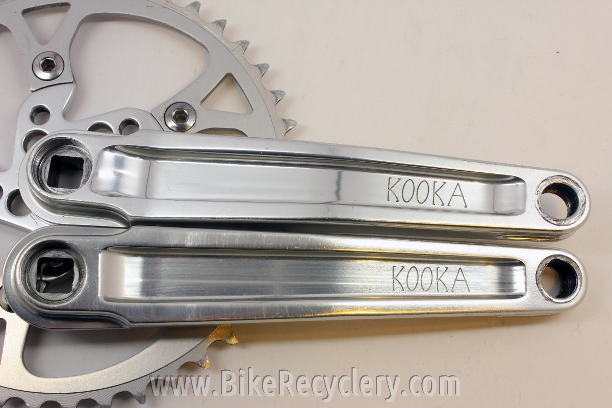 Manivelles VTT Vintage KOOKA - 175mm, 110BCD, Triple Plateau - Anodisées Argent - Occasion Fonctionnelle